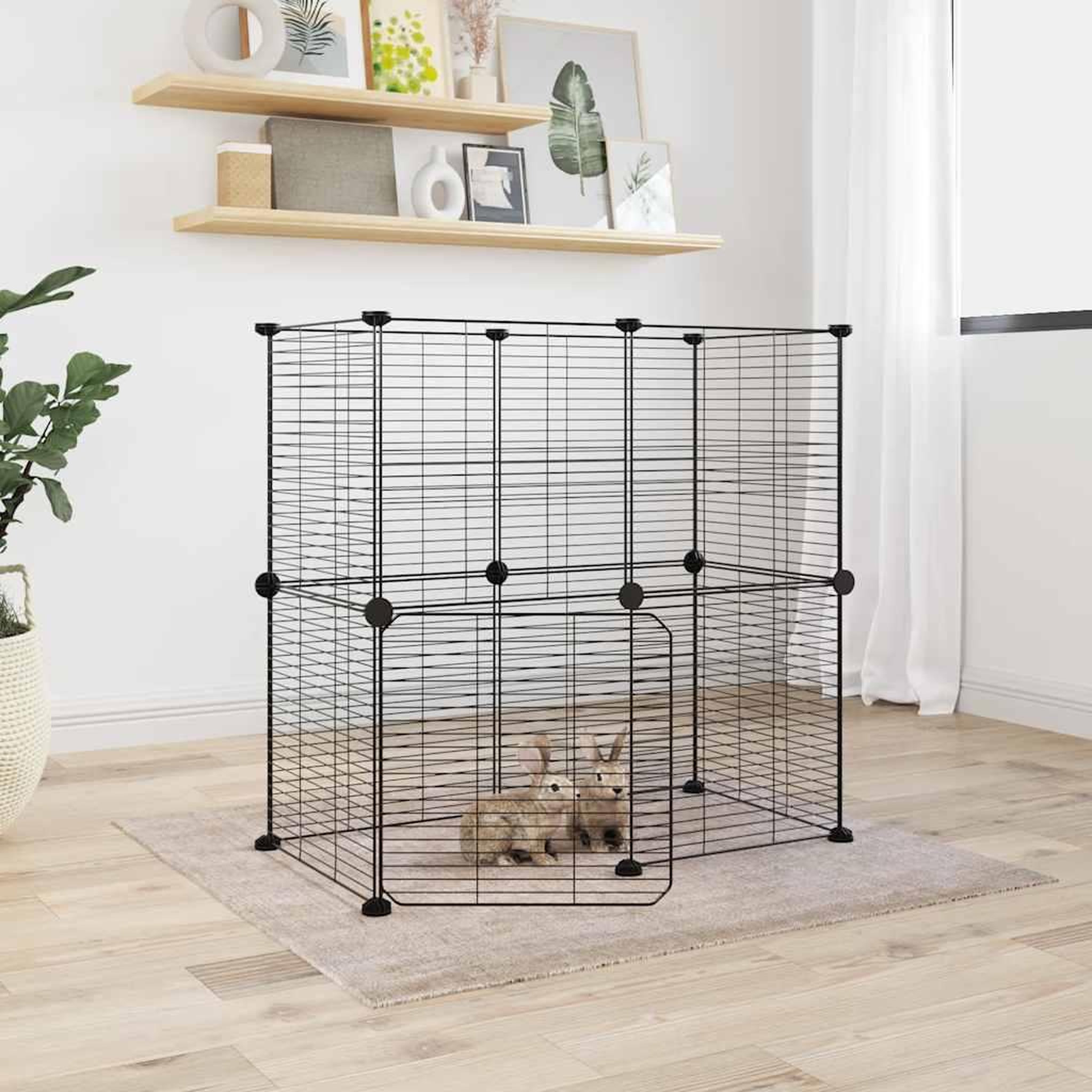 VIDAXL Cage animaux de compagnie a 12 panneaux et porte Noir 35x35 cm