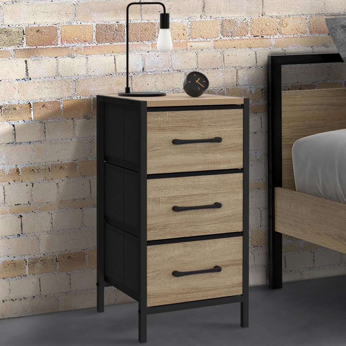 ID MARKET Lot de 2 tables de chevet UTAH 3 tiroirs