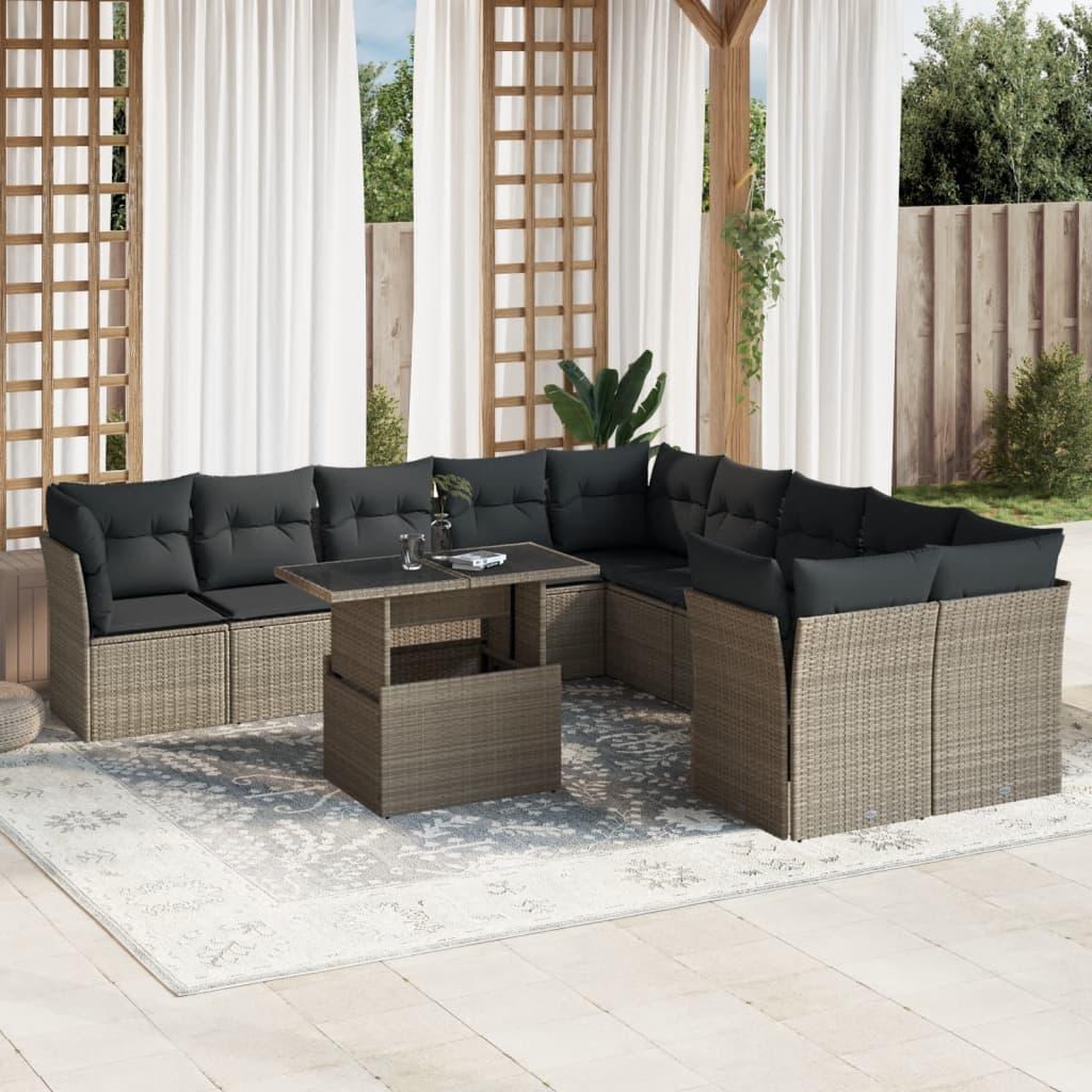 VIDAXL Salon de jardin 11 pcs avec coussins gris clair resine tressee