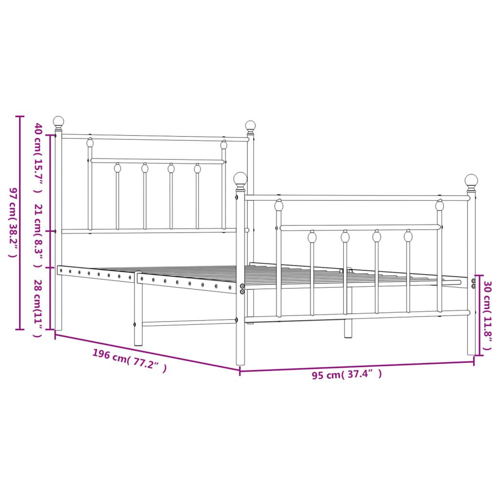 Voir la diapositive 6 : VIDAXL Cadre de lit metal sans matelas avec pied de lit noir 90x190 cm