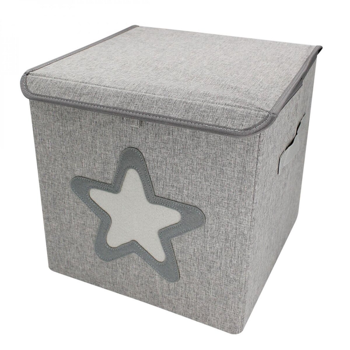 Monsieur Bébé Lot de 2 boites de rangement, coffre à jouets pour enfant avec couvercle - 33 x 33 x 33 cm - Gris Étoile