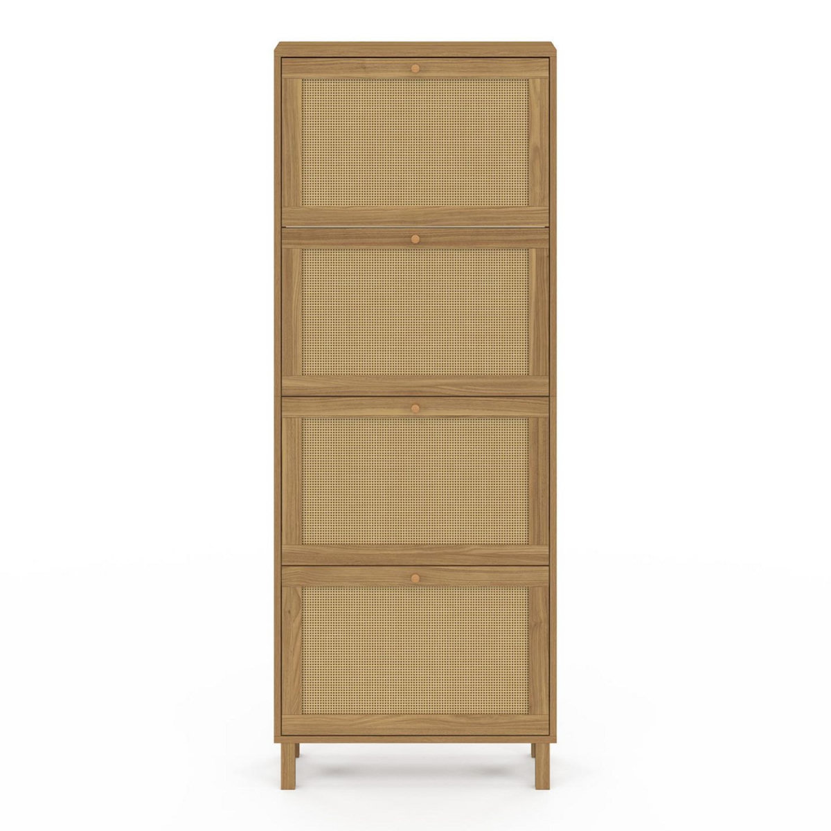 ID MARKET Meuble à chaussures 24 paires HANAE 4 portes effet naturel cannage