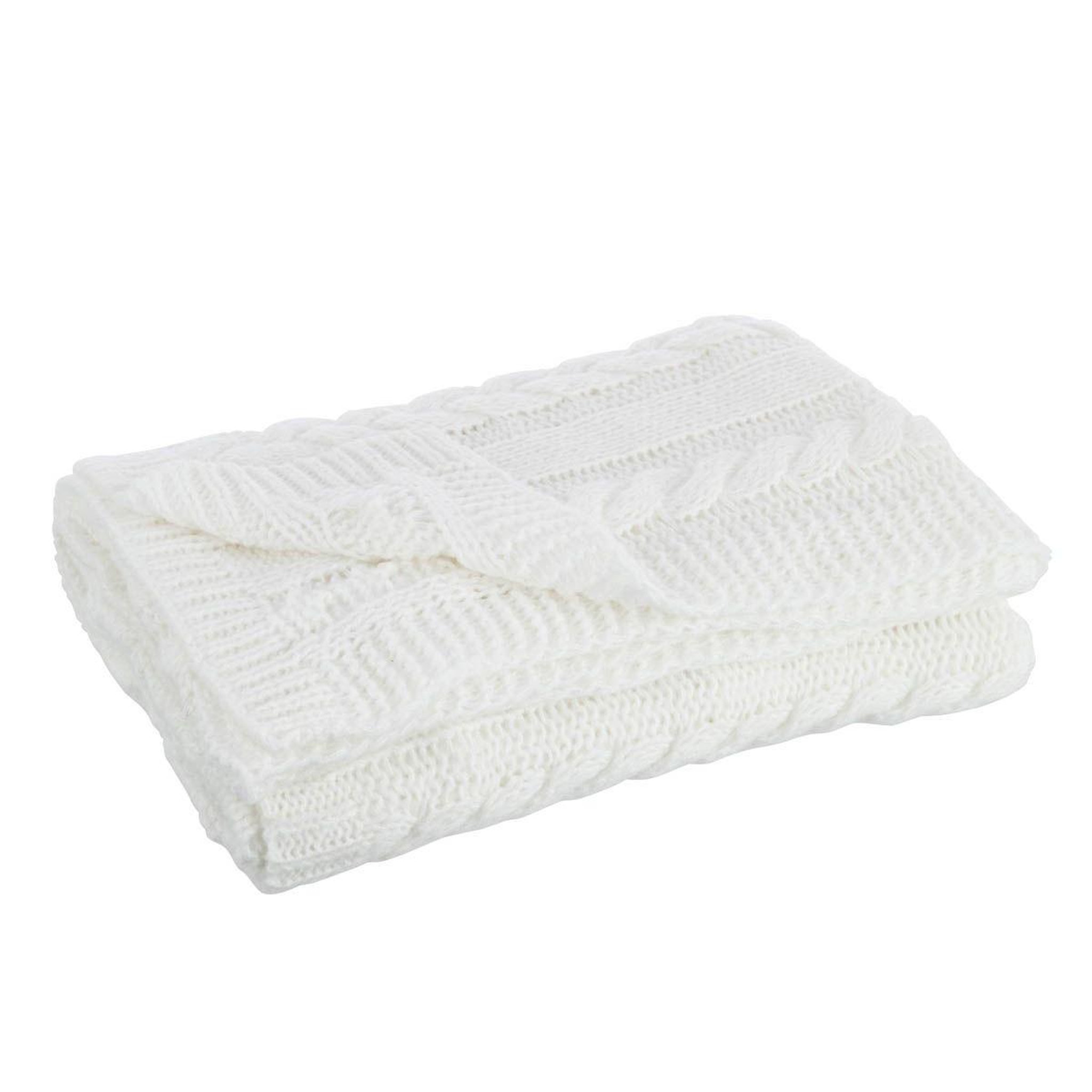 Voir la diapositive 2 : J-LINE Plaid uni tricoté  twist  130x180cm blanc