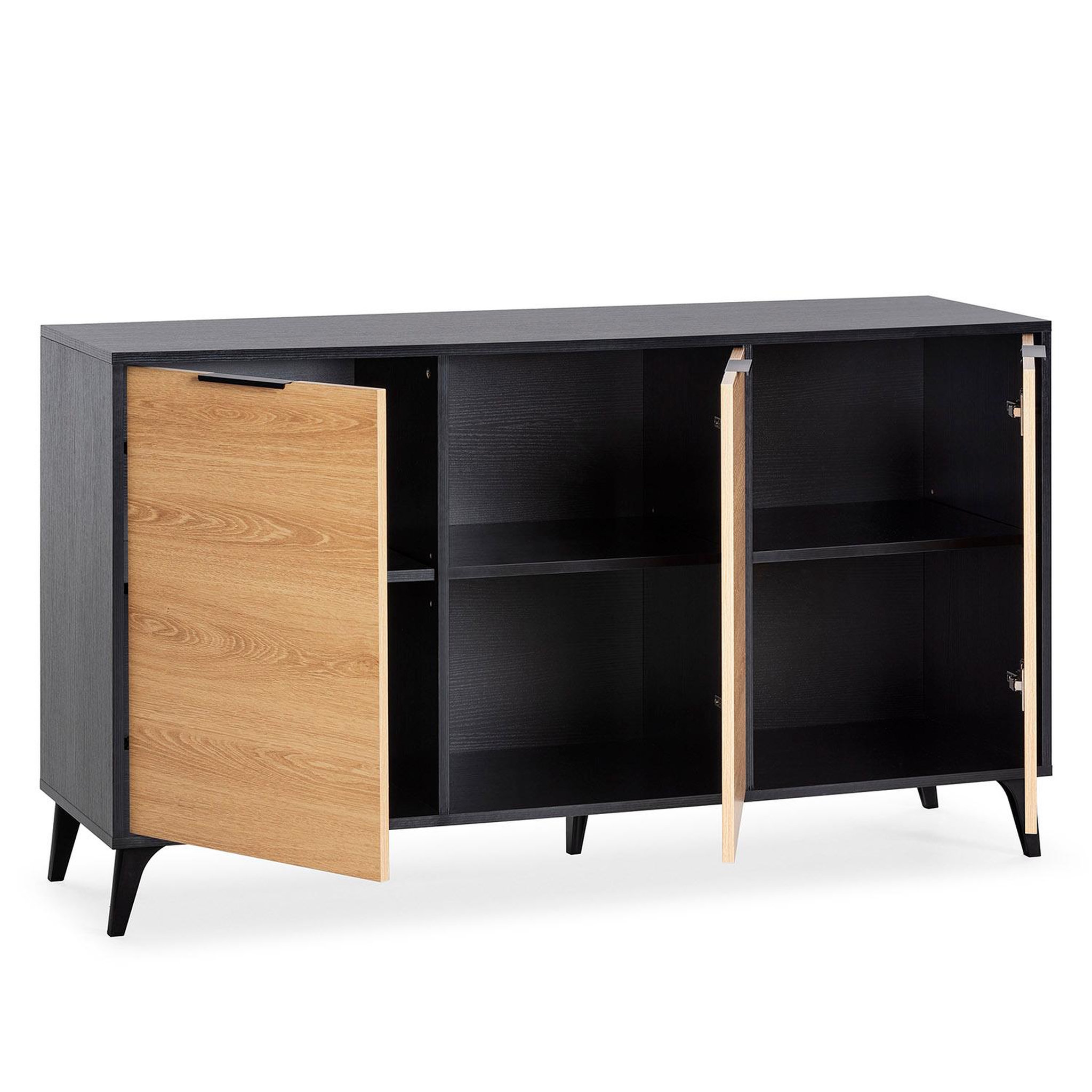 Voir la diapositive 2 : VS VENTA-STOCK Buffet Kalma 3 portes en noir/chêne, largeur 136 cm