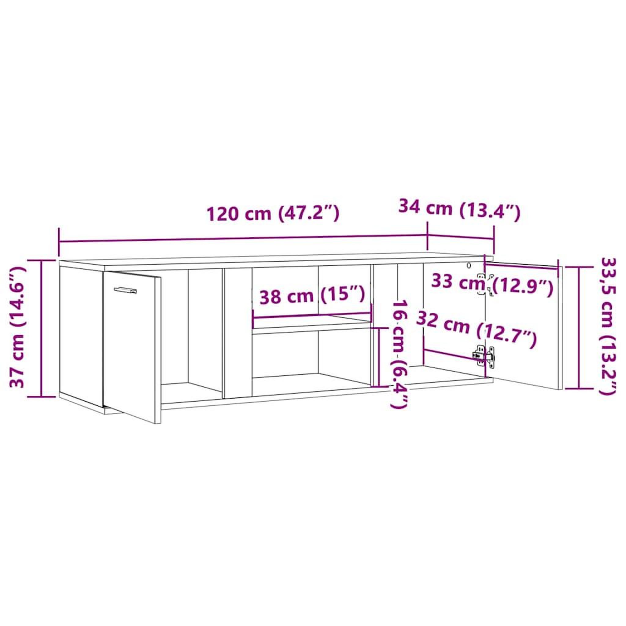Voir la diapositive 6 : VIDAXL Meuble TV Gris beton 120x34x37 cm Bois d'ingenierie