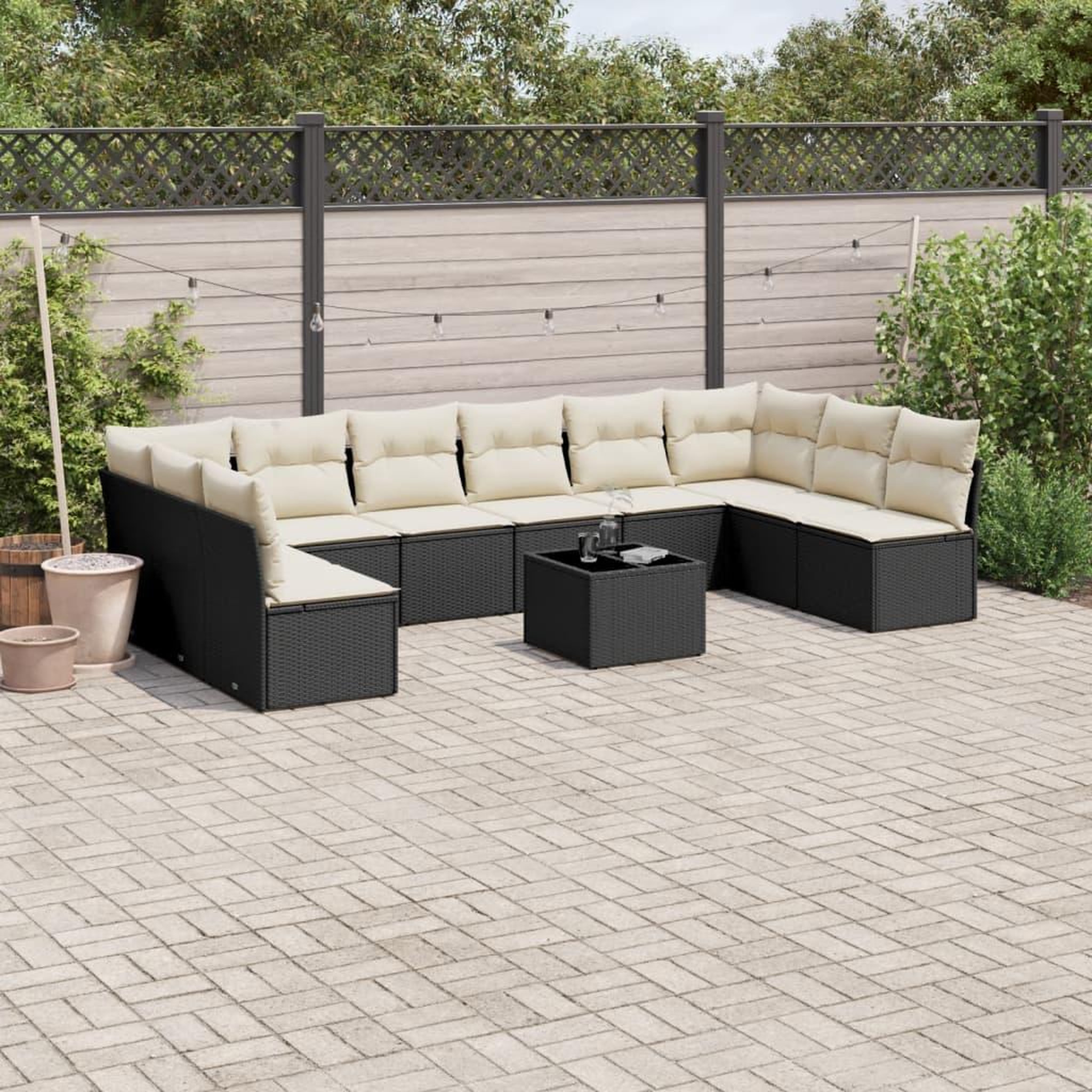 VIDAXL Salon de jardin 11 pcs avec coussins noir resine tressee