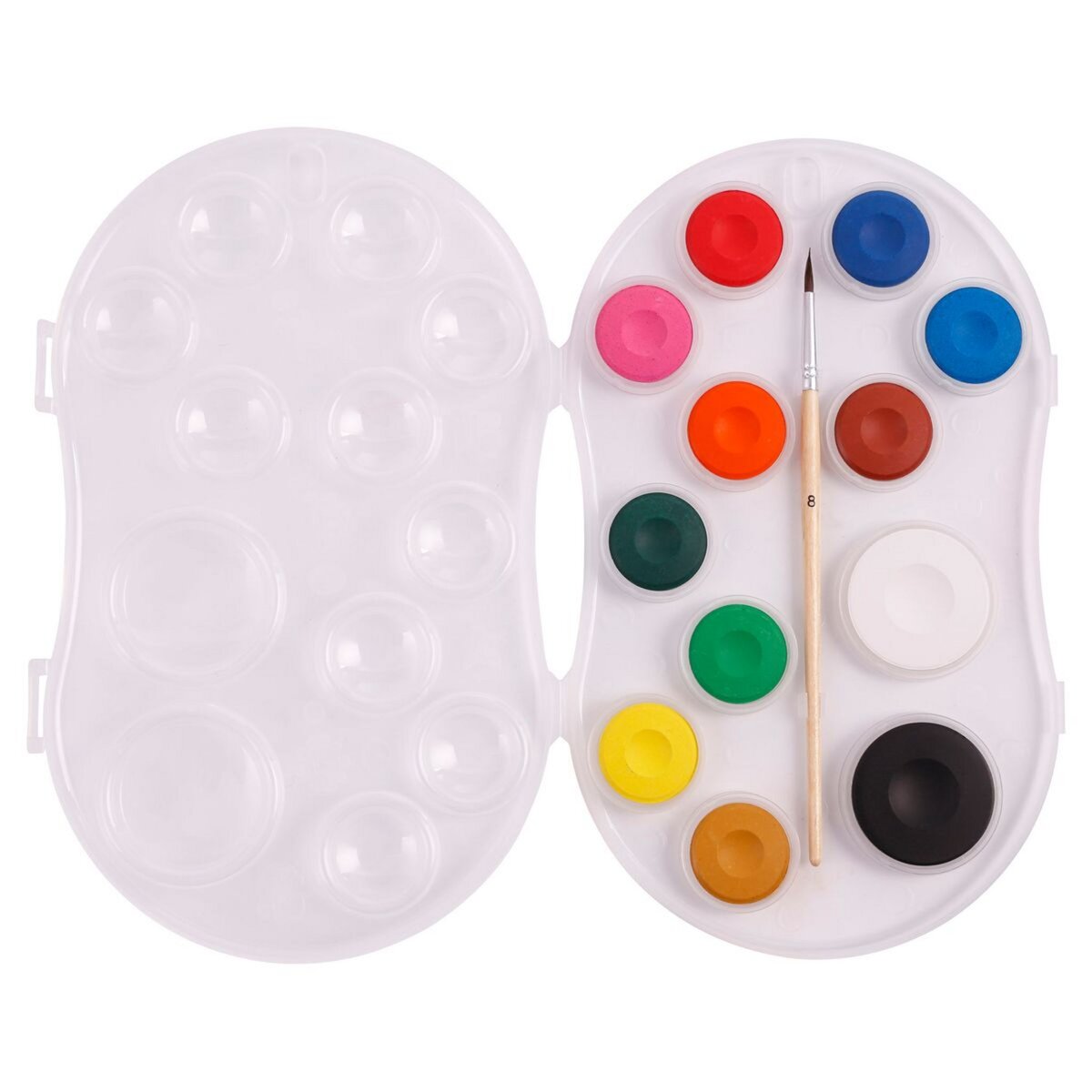 AUCHAN Boîte de 12 peintures à l'eau + 1 pinceau transparente