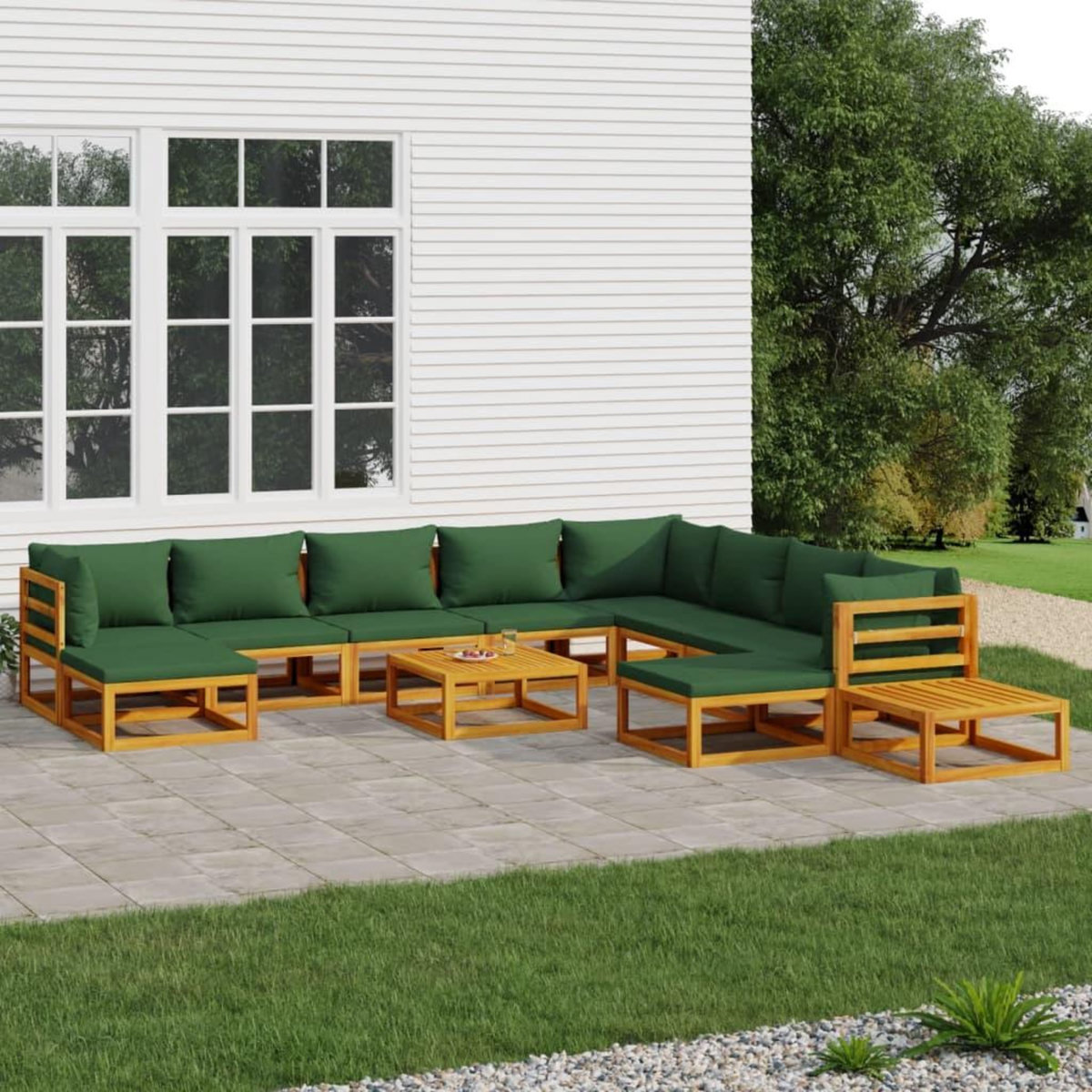 VIDAXL Salon de jardin 12 pcs avec coussins vert bois massif