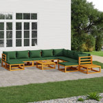 VIDAXL Salon de jardin 12 pcs avec coussins vert bois massif