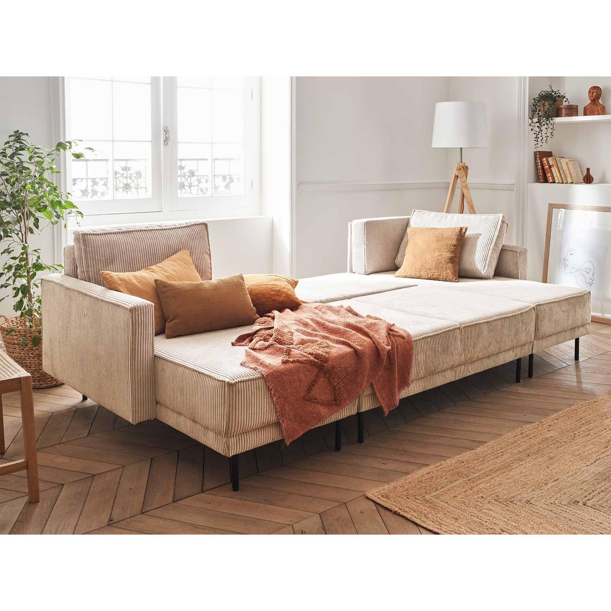 LISA DESIGN Charlie - canapé panoramique en u - 7 places - convertible avec coffre - en velours côtelé