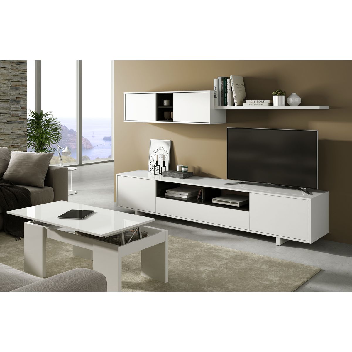 Ensemble meuble TV bas et haut  ELLIUS L200 cm