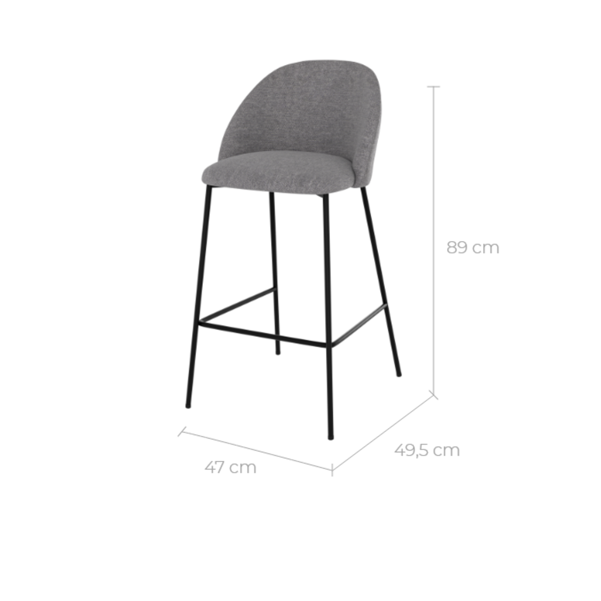 Rendez vous déco Lot de 2 chaises pour îlot central 66 cm en tissu chiné gris foncé - Karl