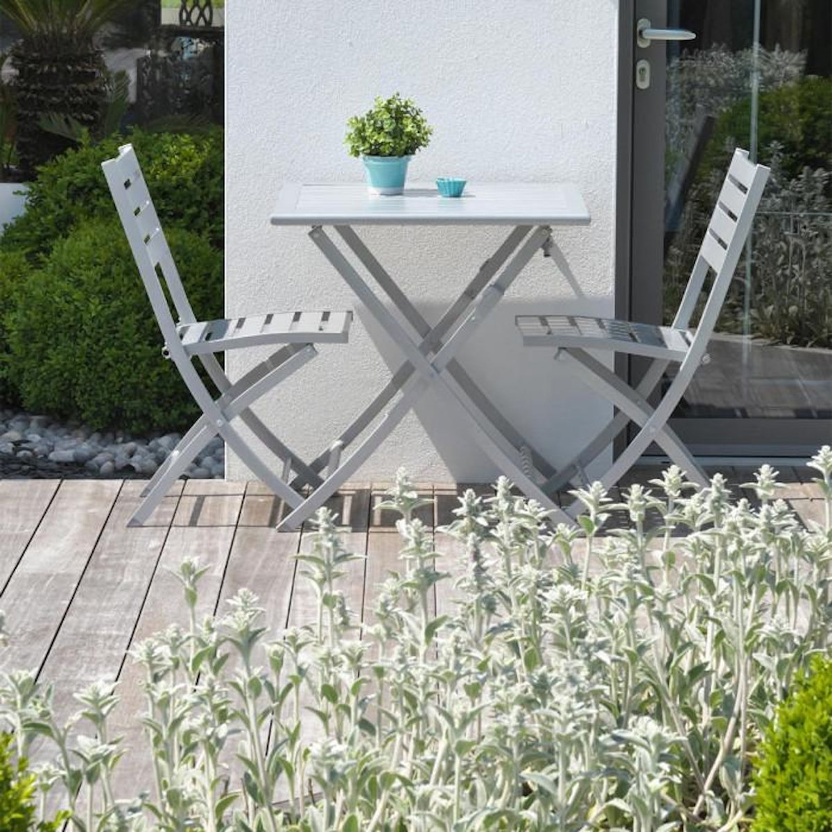 Paris Prix Ensemble Table de Jardin Pliante & 2 Chaises  Marius  70cm Gris