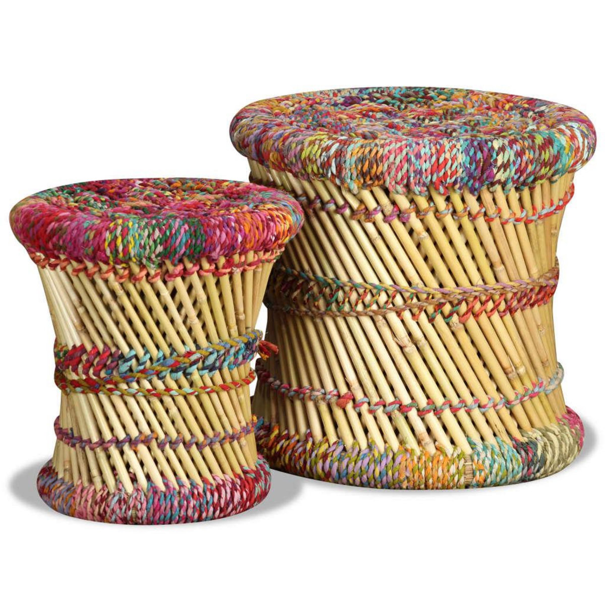 VIDAXL Tabourets avec details chindi lot de 2 multicolore bambou