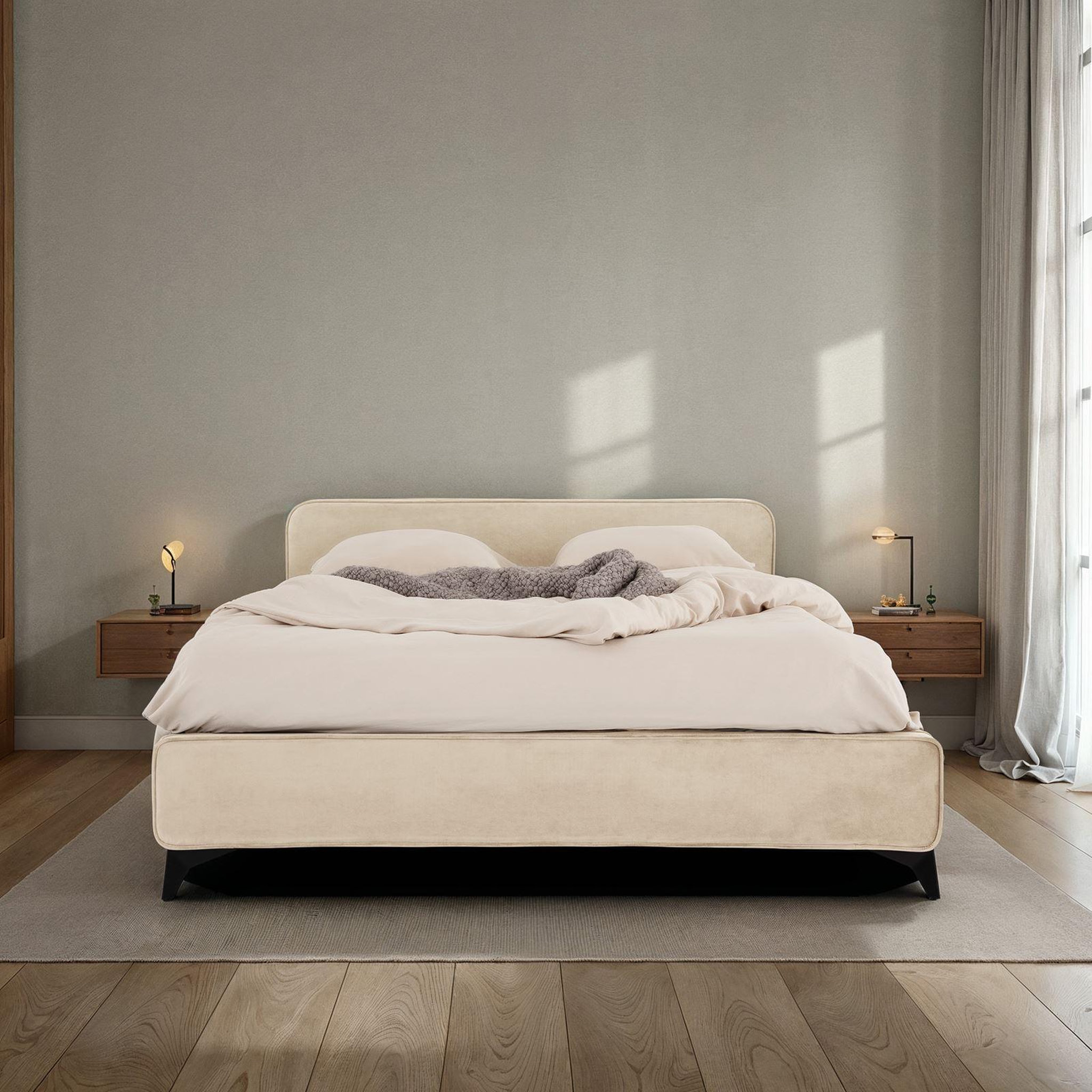 Voir la diapositive 2 : IDIMEX Lit double RAVELLO 140 x 190 cm, revêtement en tissu