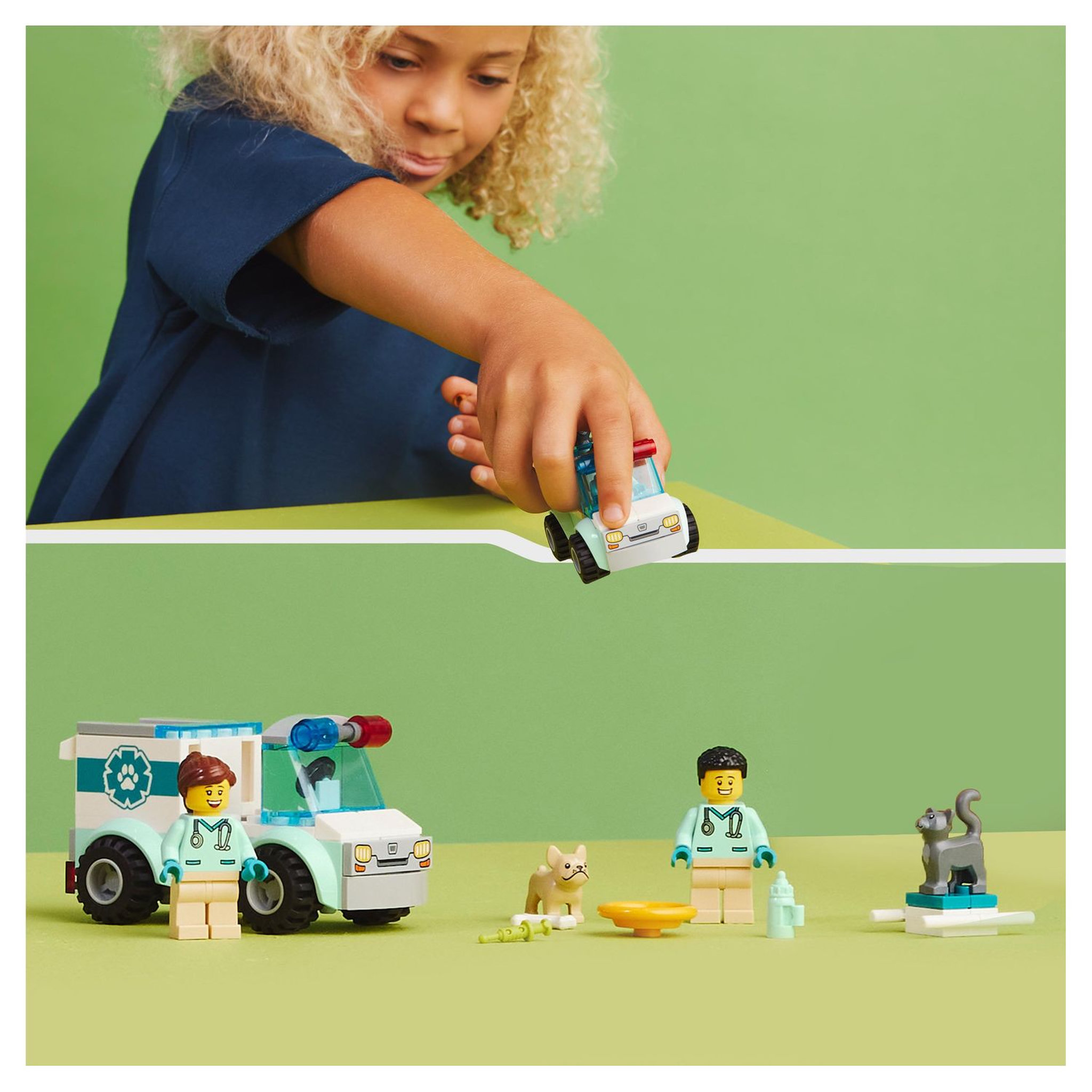 Voir la diapositive 7 : LEGO City 60382 L'intervention du véhicule vétérinaire,  Jouet Ambulance pour Animaux, avec 2 Minifigurines et Figurines Chat et Chien, Enfants 4 Ans