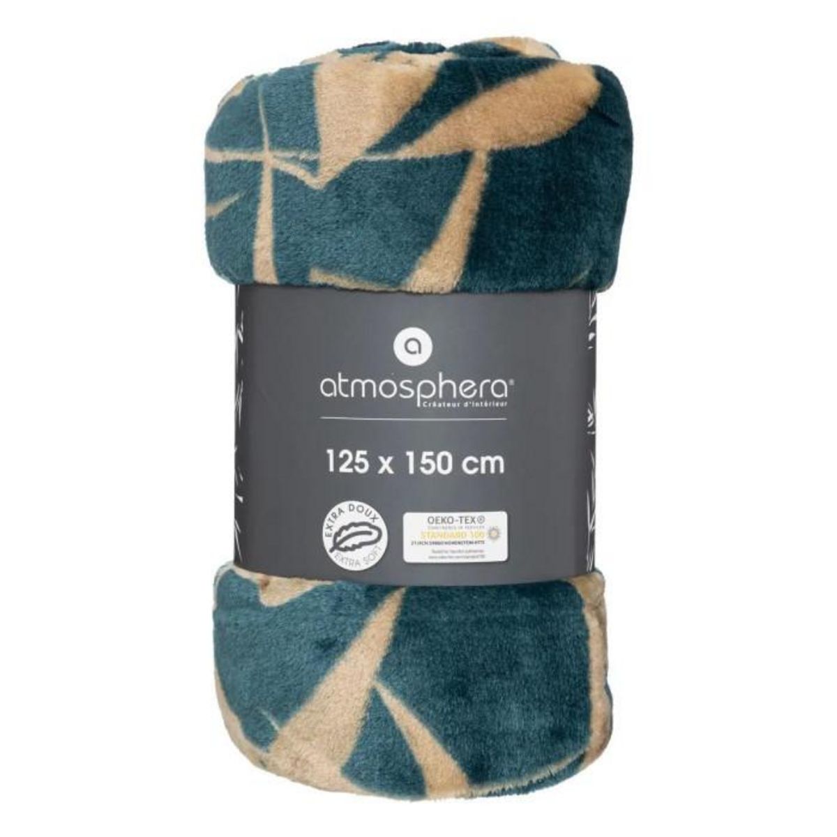 ATMOSPHERA Plaid en Flanelle Imprimé  Jiling  125x150cm Camel & Bleu