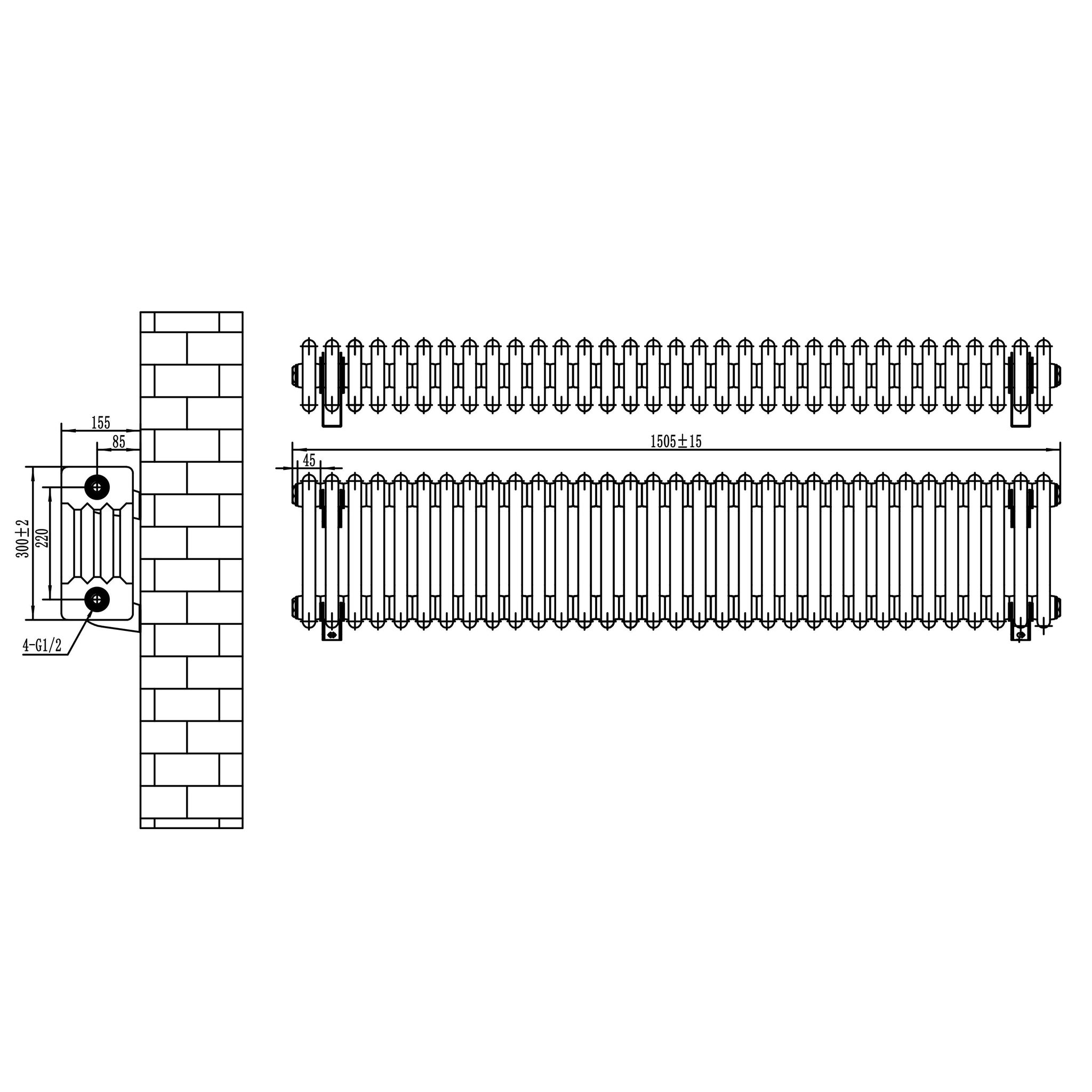 Voir la diapositive 5 : MONSTERSHOP Radiateur traditionnel à 4 colonnes & vannes - 300 x 1505 mm