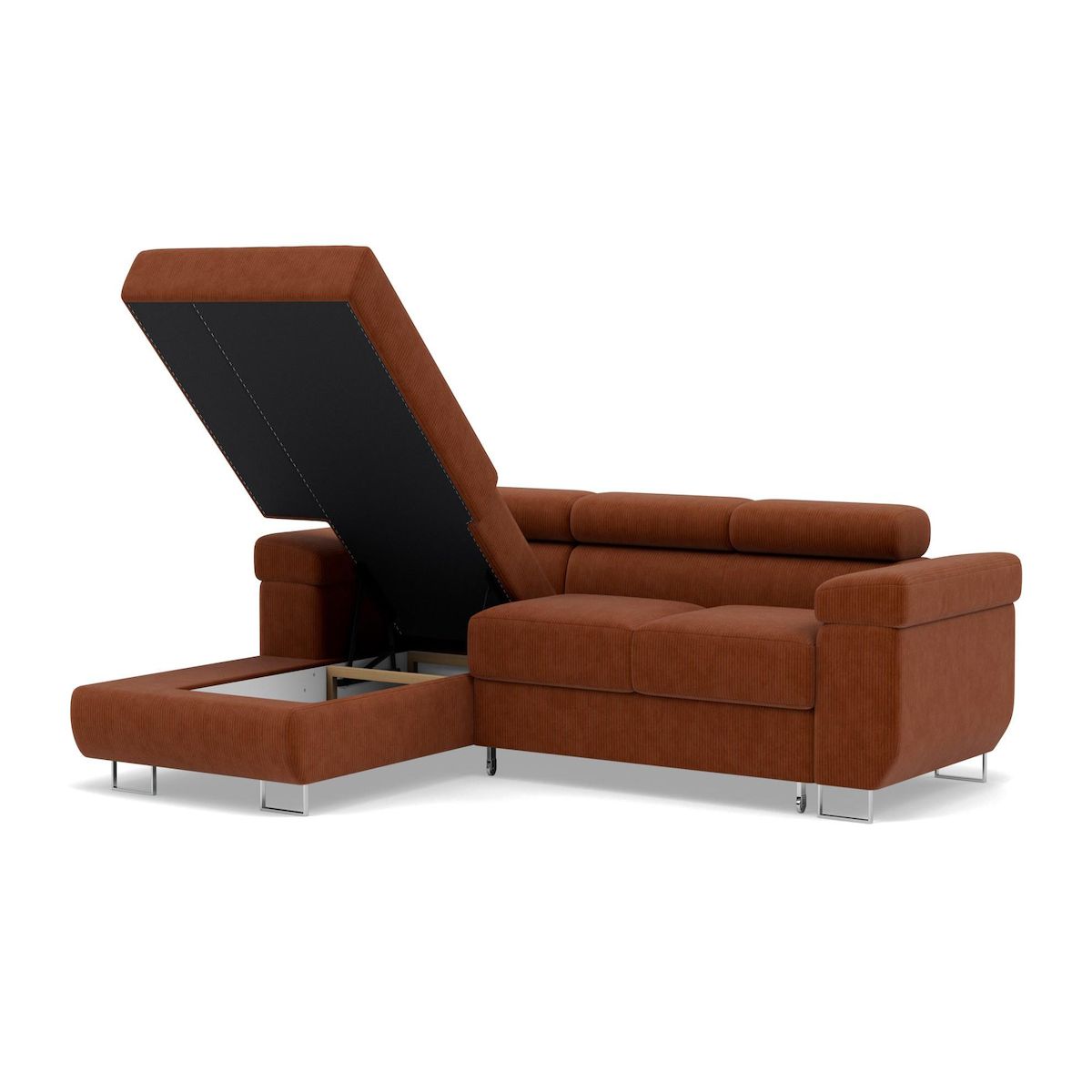 BEST MOBILIER Pablo - canapé d'angle gauche - 6 places - convertible avec coffre et têtières réglables - en velours côtelé