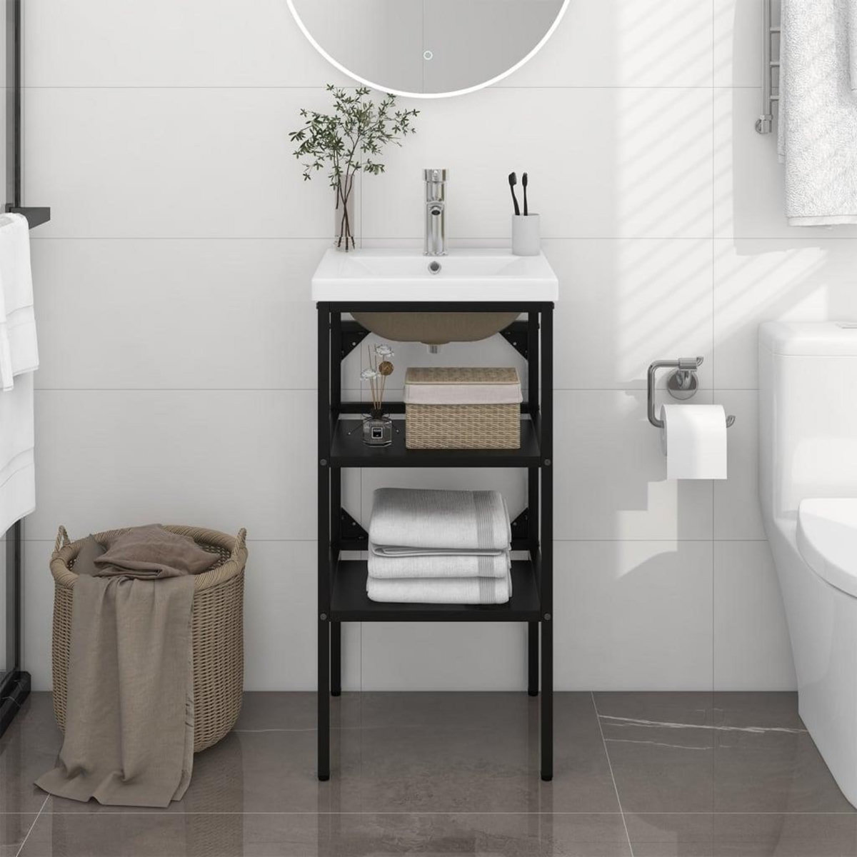 VIDAXL Cadre de lavabo de salle de bain vasque a encastrer Noir Fer