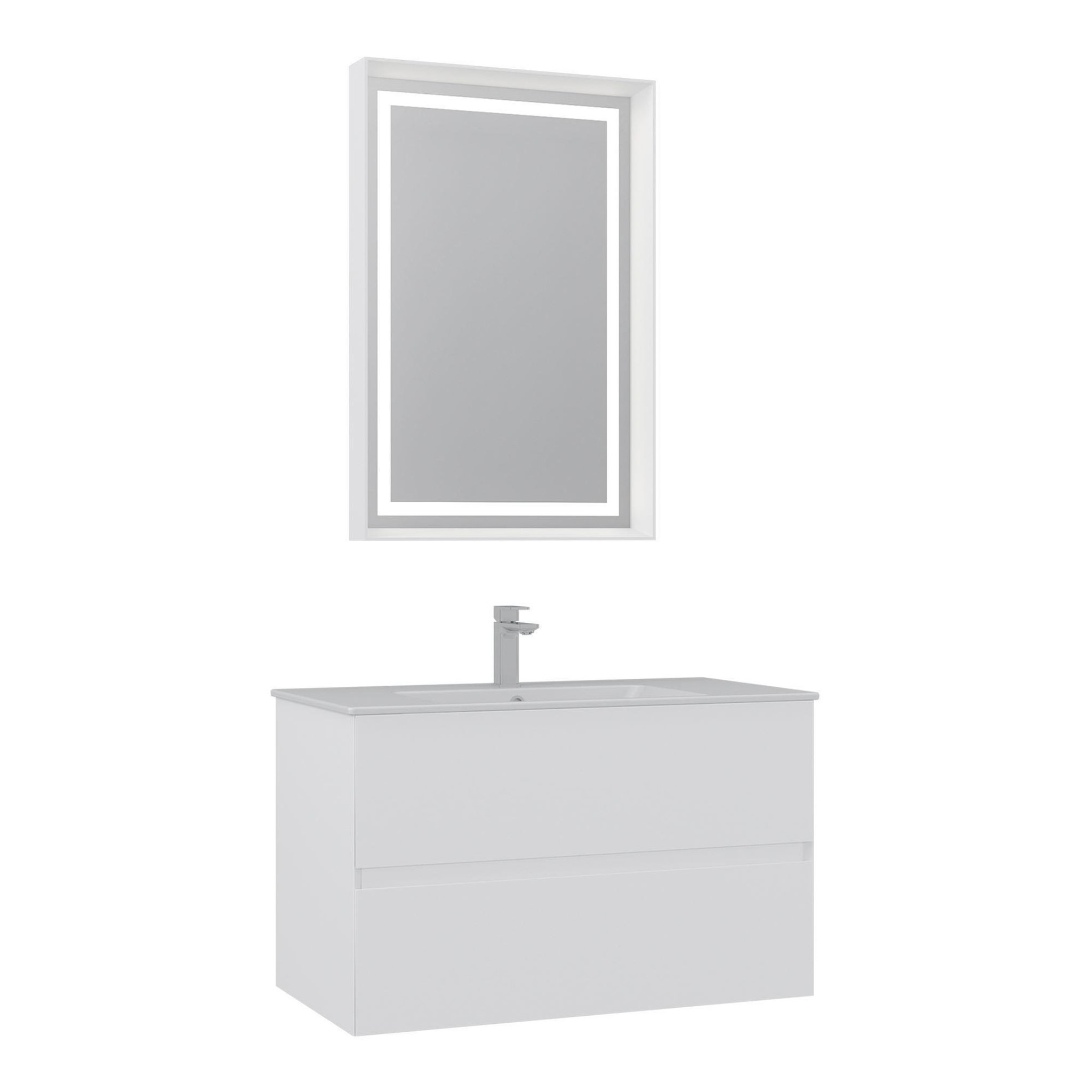 Habitat et Jardin Meuble avec simple vasque et miroir  Nest 91 v2  - 91 x 51 x 55 cm - Matte White