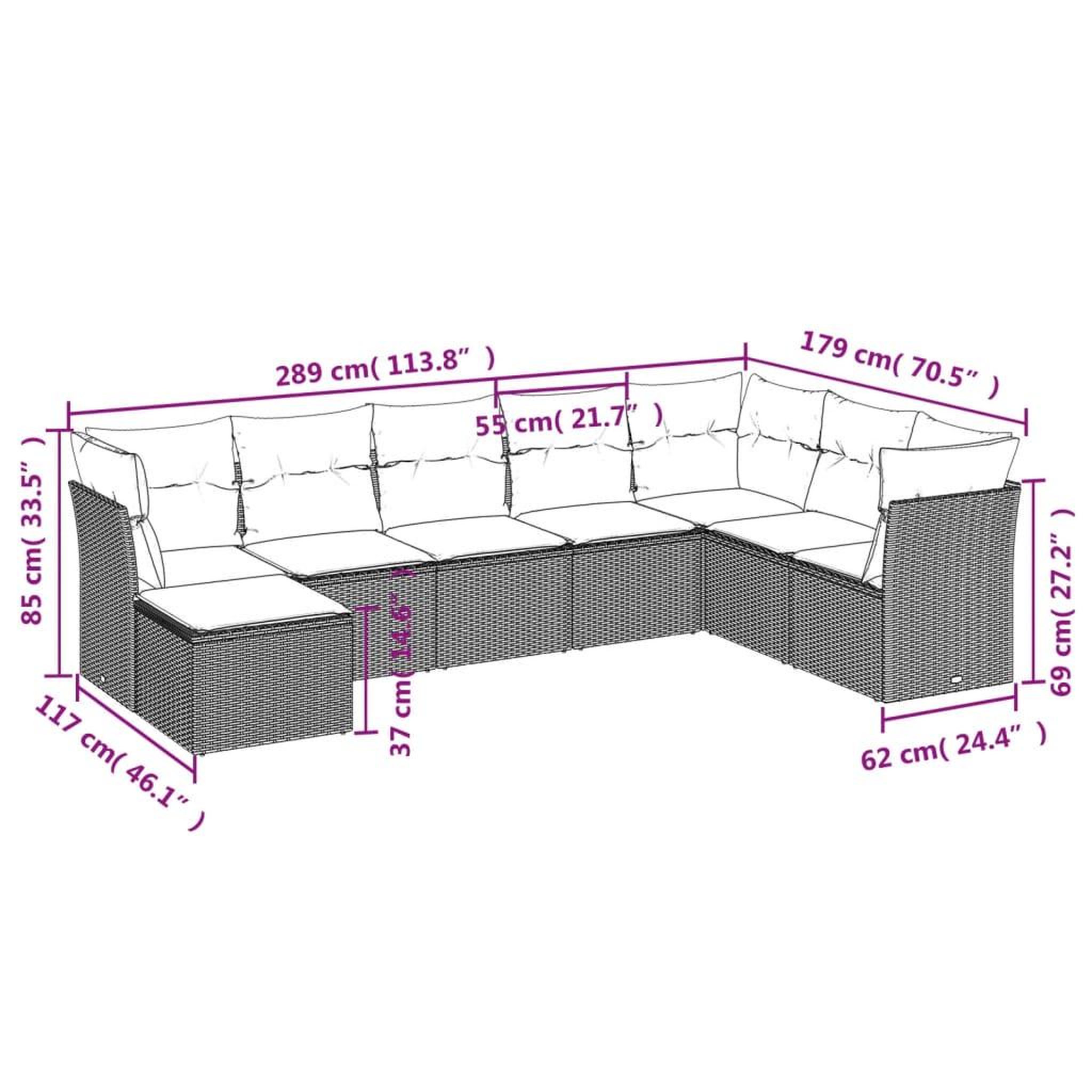 Voir la diapositive 6 : VIDAXL Salon de jardin 8 pcs avec coussins marron resine tressee