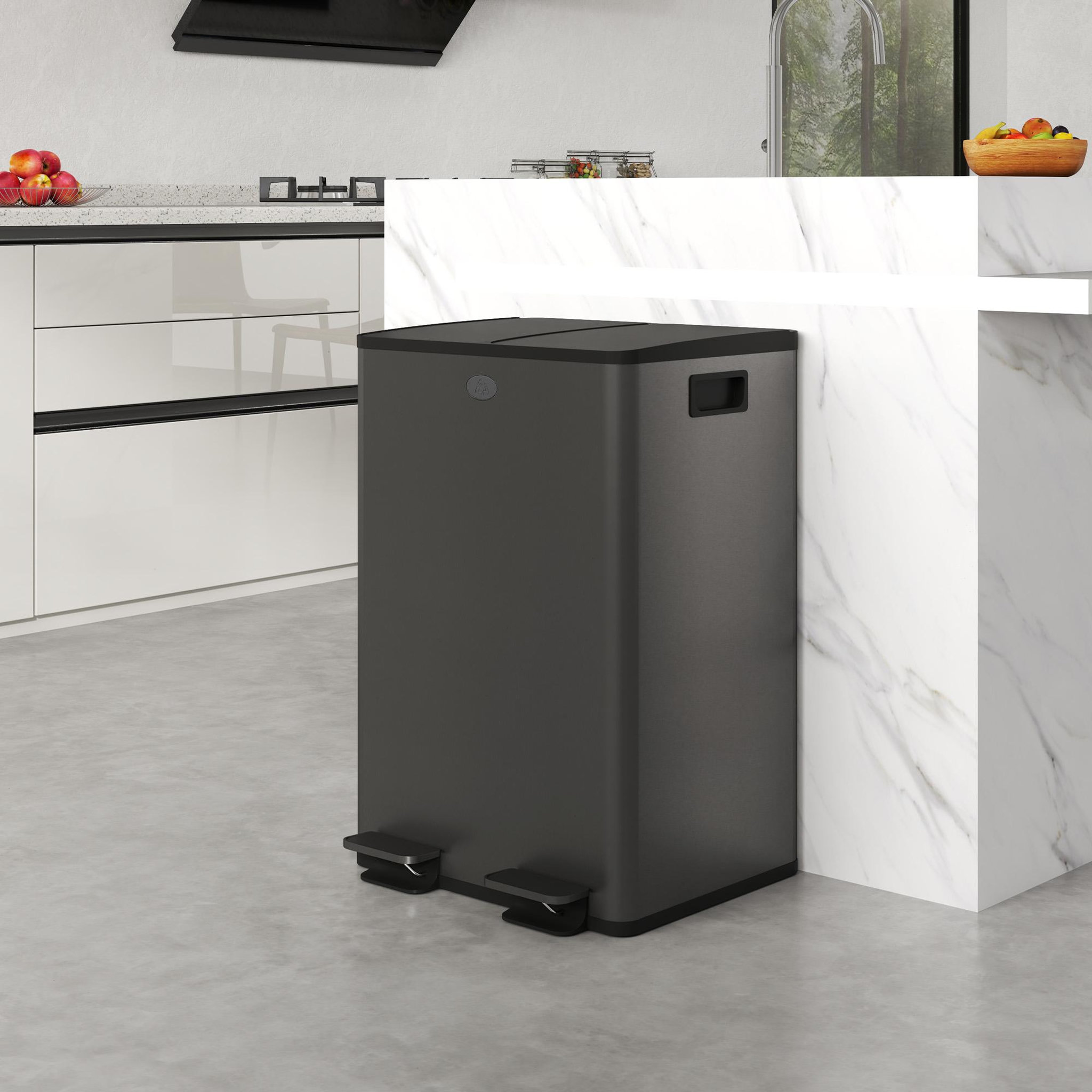 Voir la diapositive 2 : HOMCOM Poubelle de cuisine tri selectif 2 x 28l - poubelle à pédales - acier inox