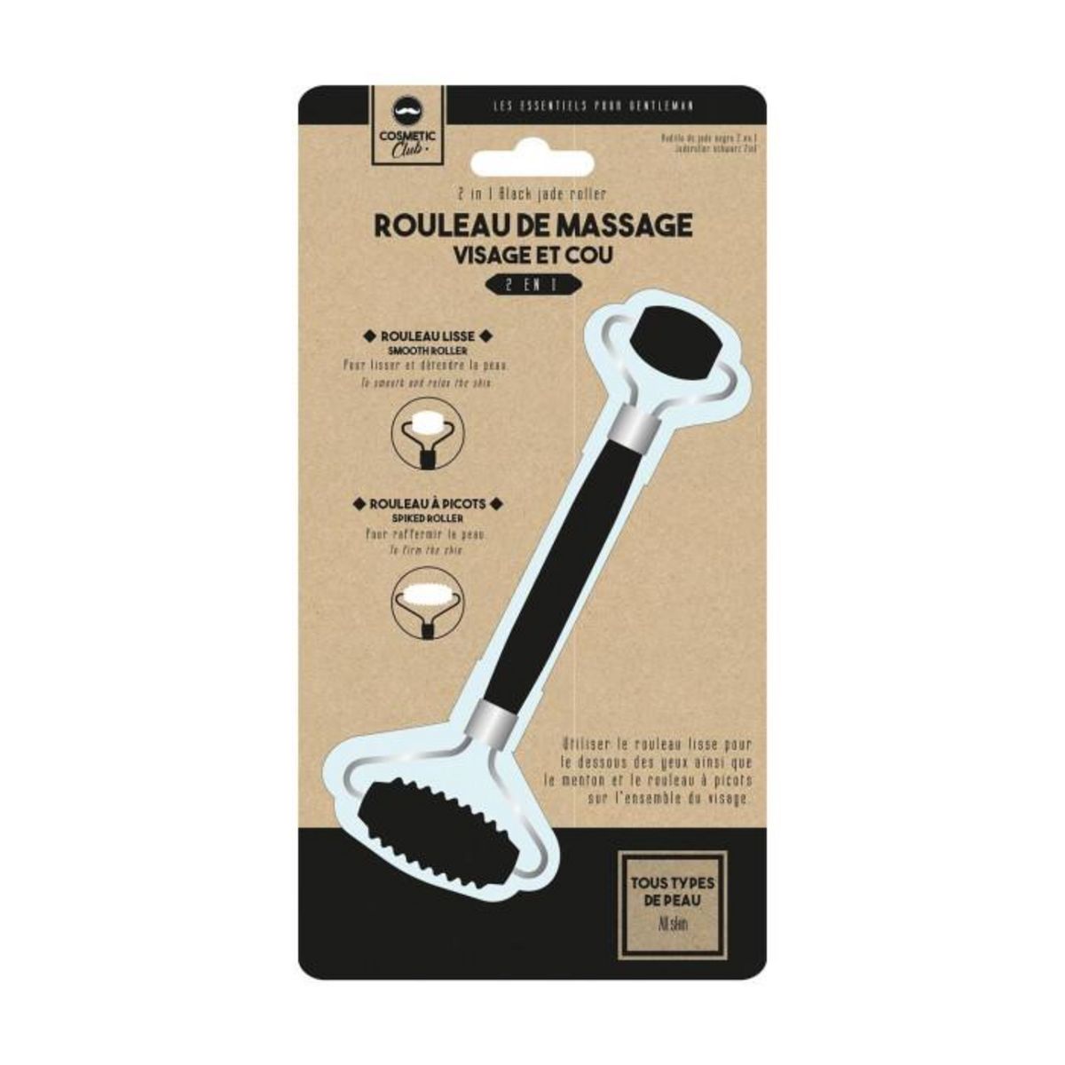 Paris Prix Rouleau de Massage 2 en 1  Jade  14cm Noir