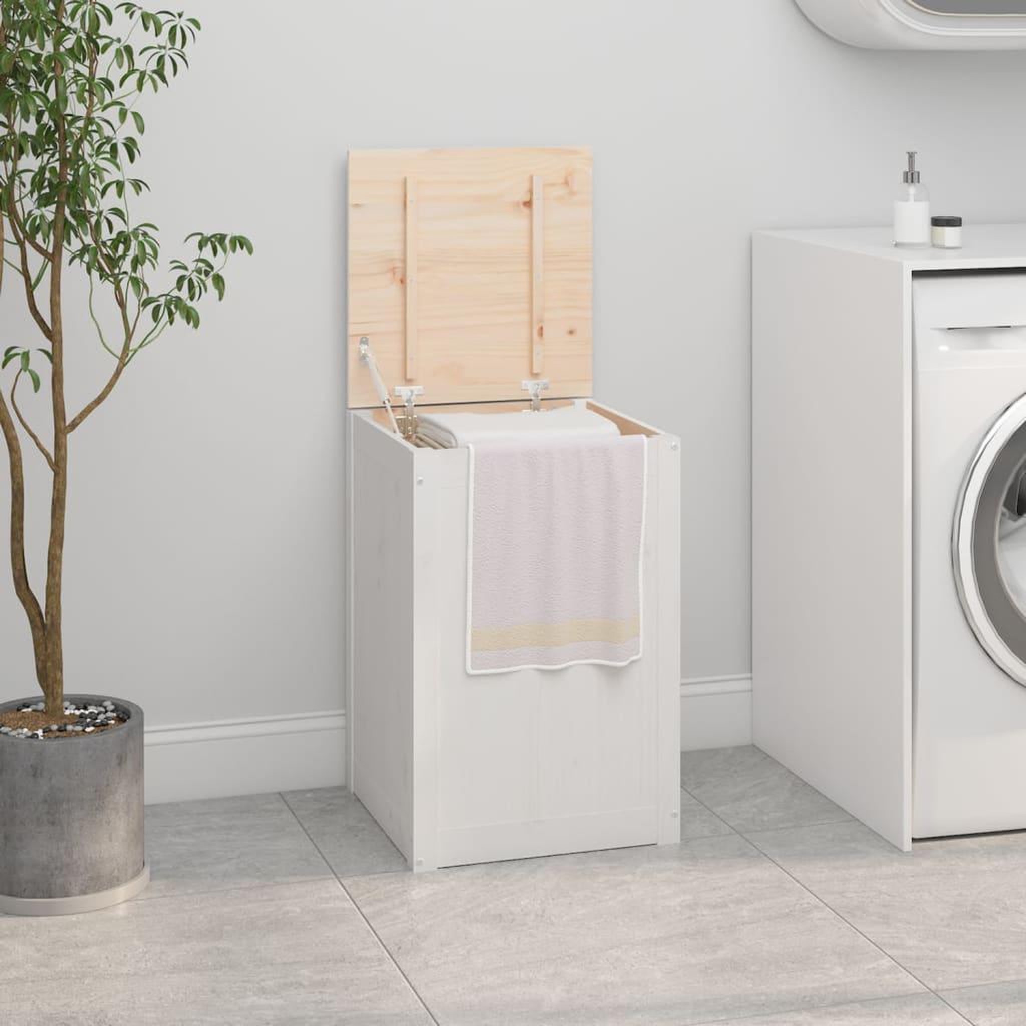 VIDAXL Boîte a linge Blanc 44x44x66 cm Bois massif de pin