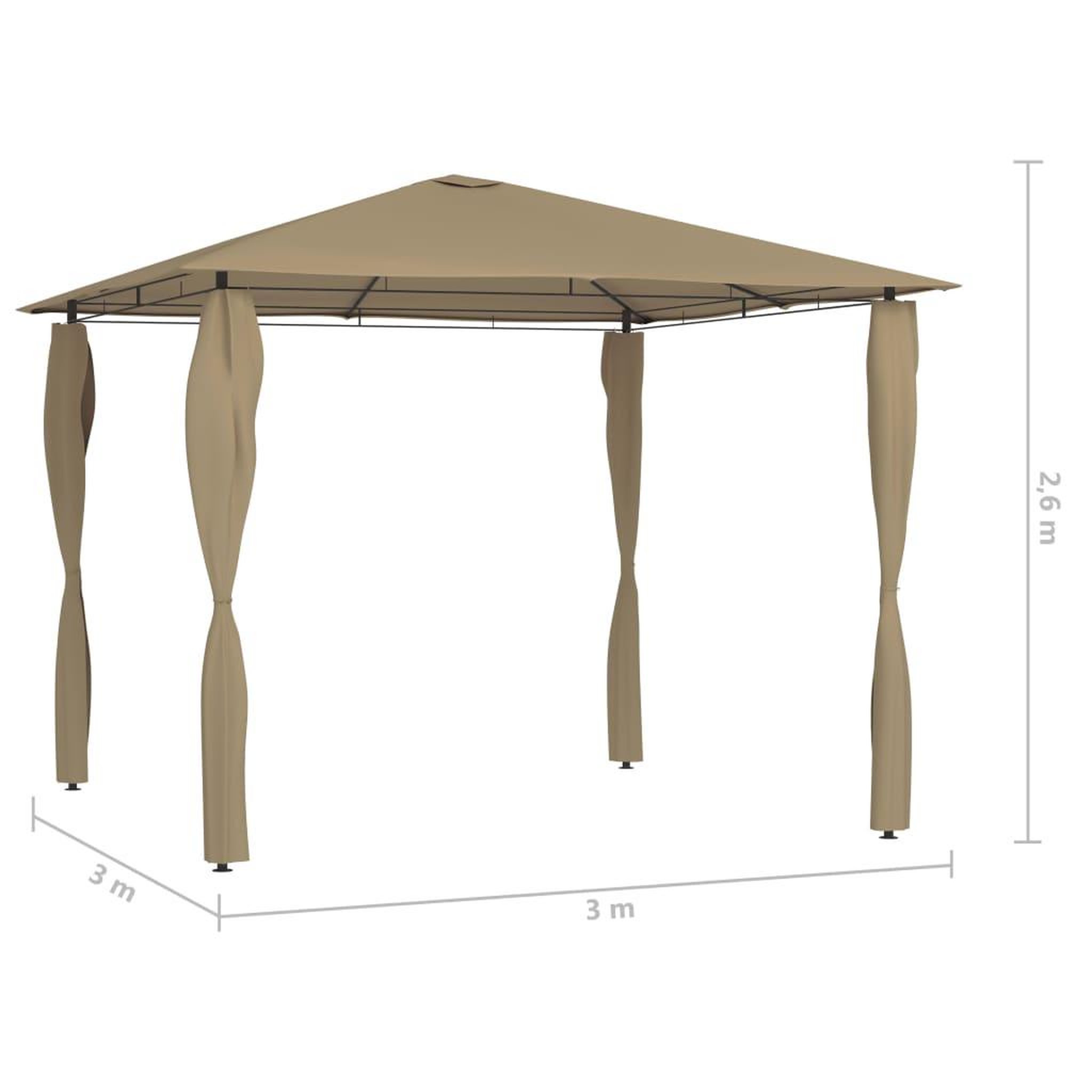 Voir la diapositive 5 : VIDAXL Belvedere avec revetement de poteaux 3x3x2,6 m Taupe 160 g/m²