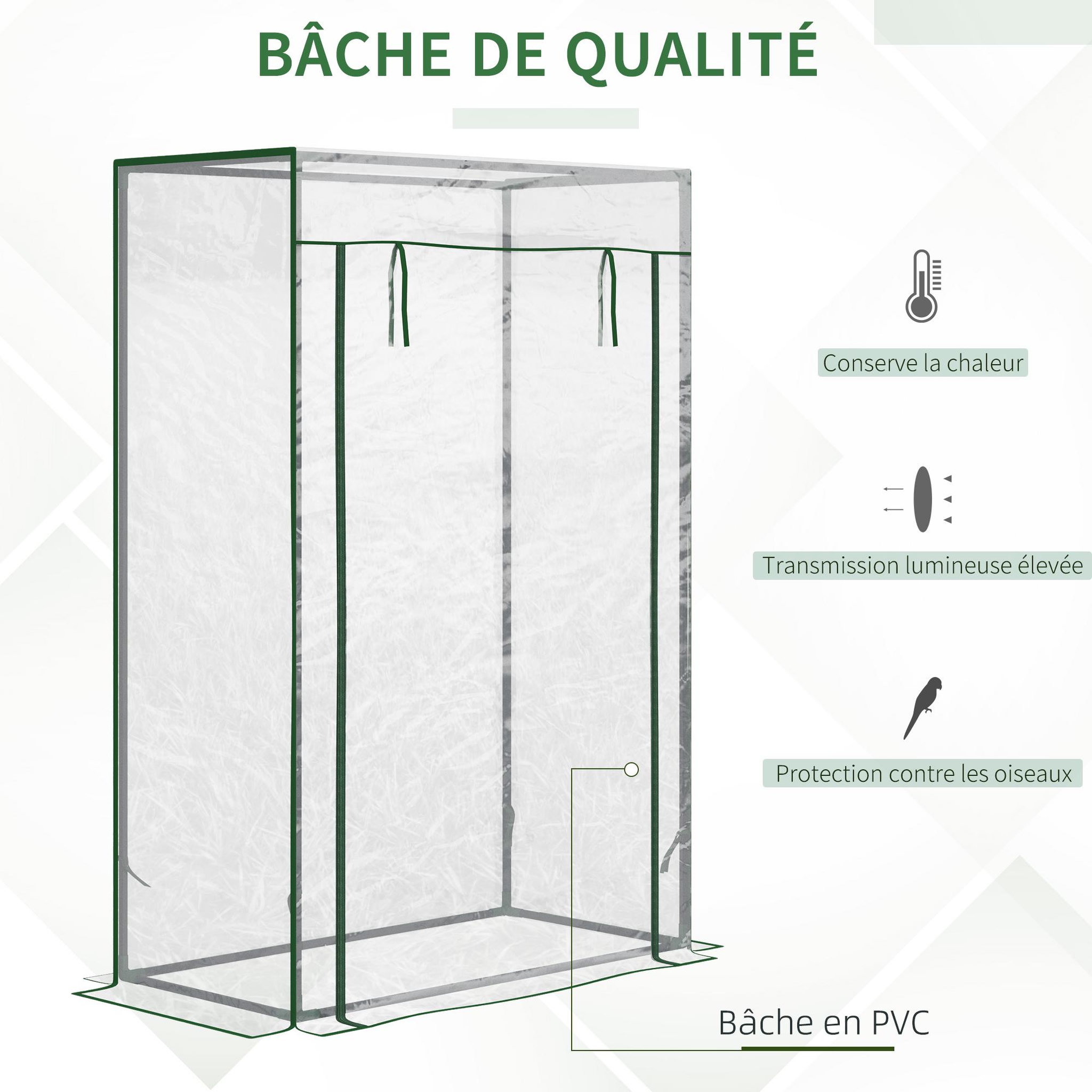 Voir la diapositive 4 : OUTSUNNY Serre de jardin serre à tomates 1l x 0,5l x 1,5h m porte zippée déroulante acier thermolaqué pvc haute densité 140 g/m² anti-uv