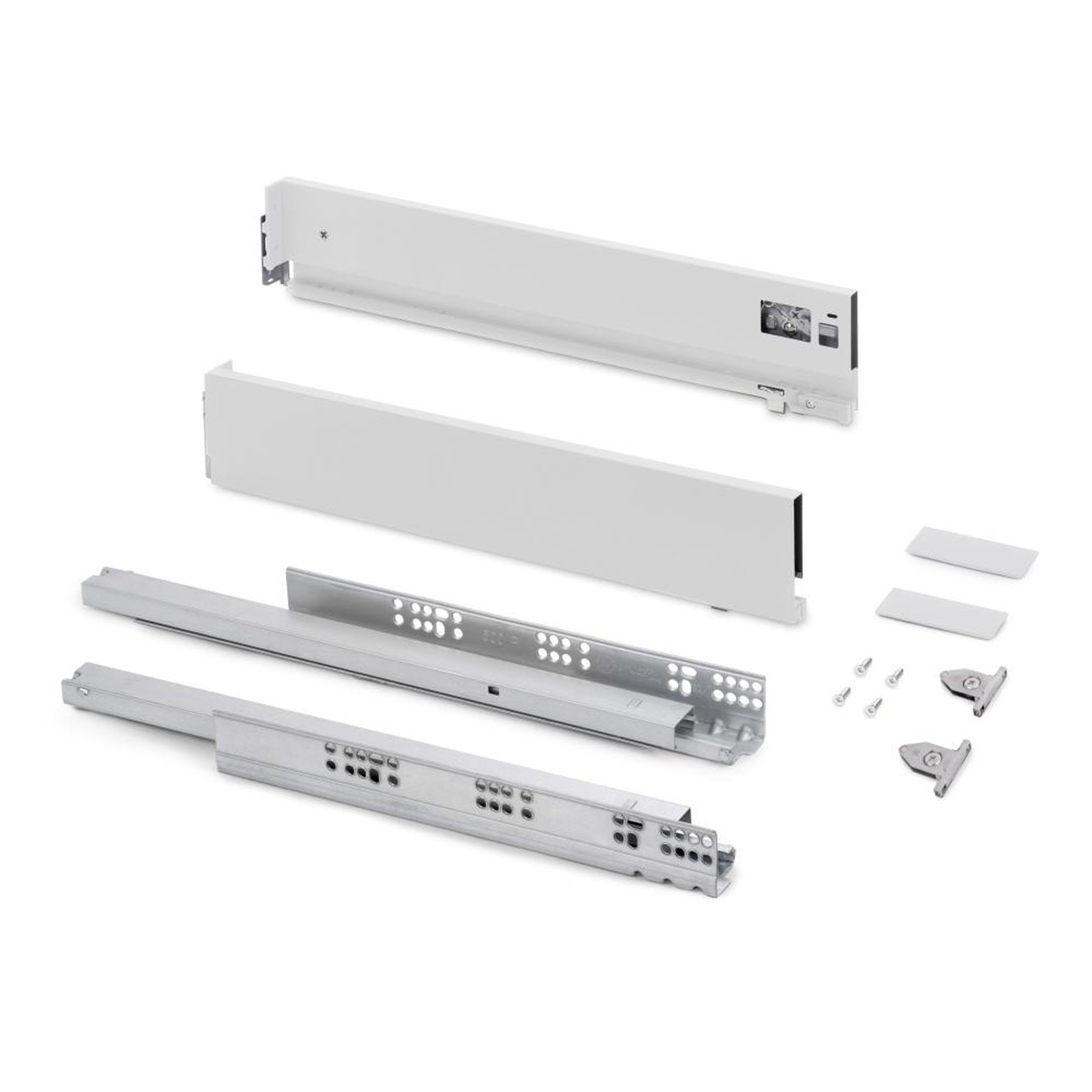 Emuca 3186712 Tiroir extérieur Vertex avec réglages 3D hauteur 93mm, 40kg, profondeur 270mm, Acier, Peint en blanc