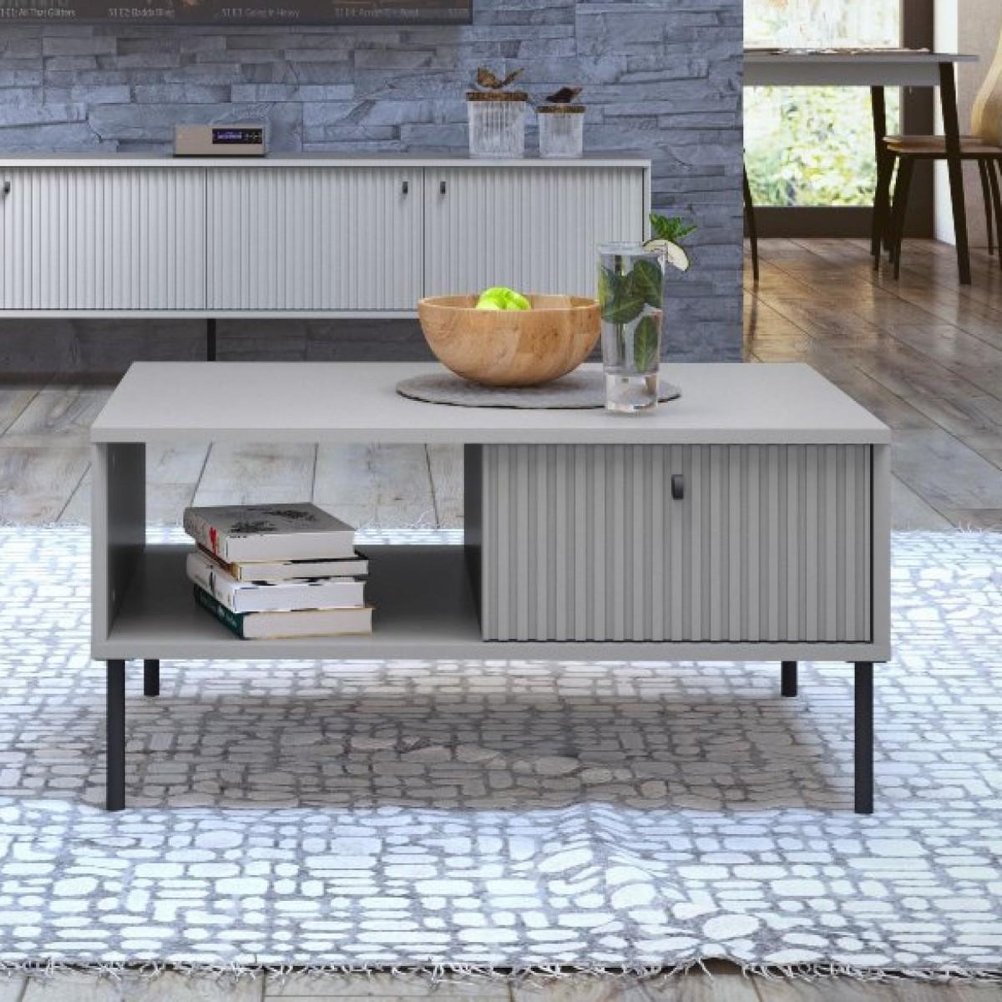 Voir la diapositive 2 : JLC KREATION Table basse moderne grise avec tiroir simy
