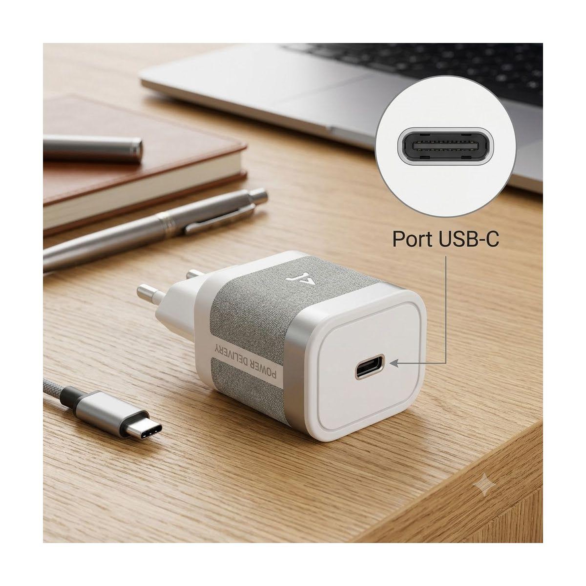 Voir la diapositive 5 : ADEQWAT Chargeur usb-c 35w charge rapide blanc compatible iphone 17 16 15 pro max et samsung galaxy