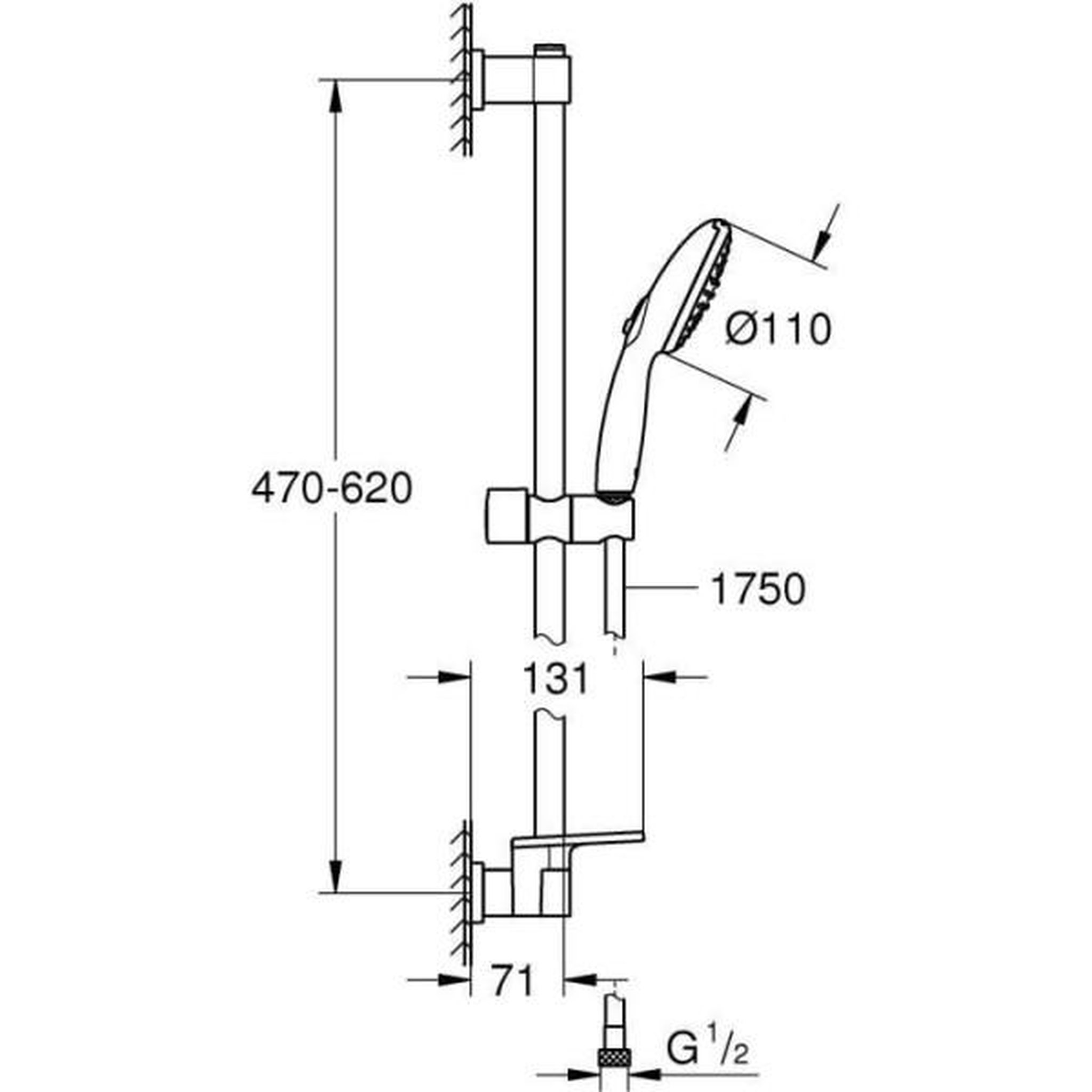 Voir la diapositive 3 : Grohe Ensemble de douche avec pommeau 2 jets, barre 60cm, flexible et tablette- GROHE Vitalio Start 110 26952001 - Economie d'eau - Ch