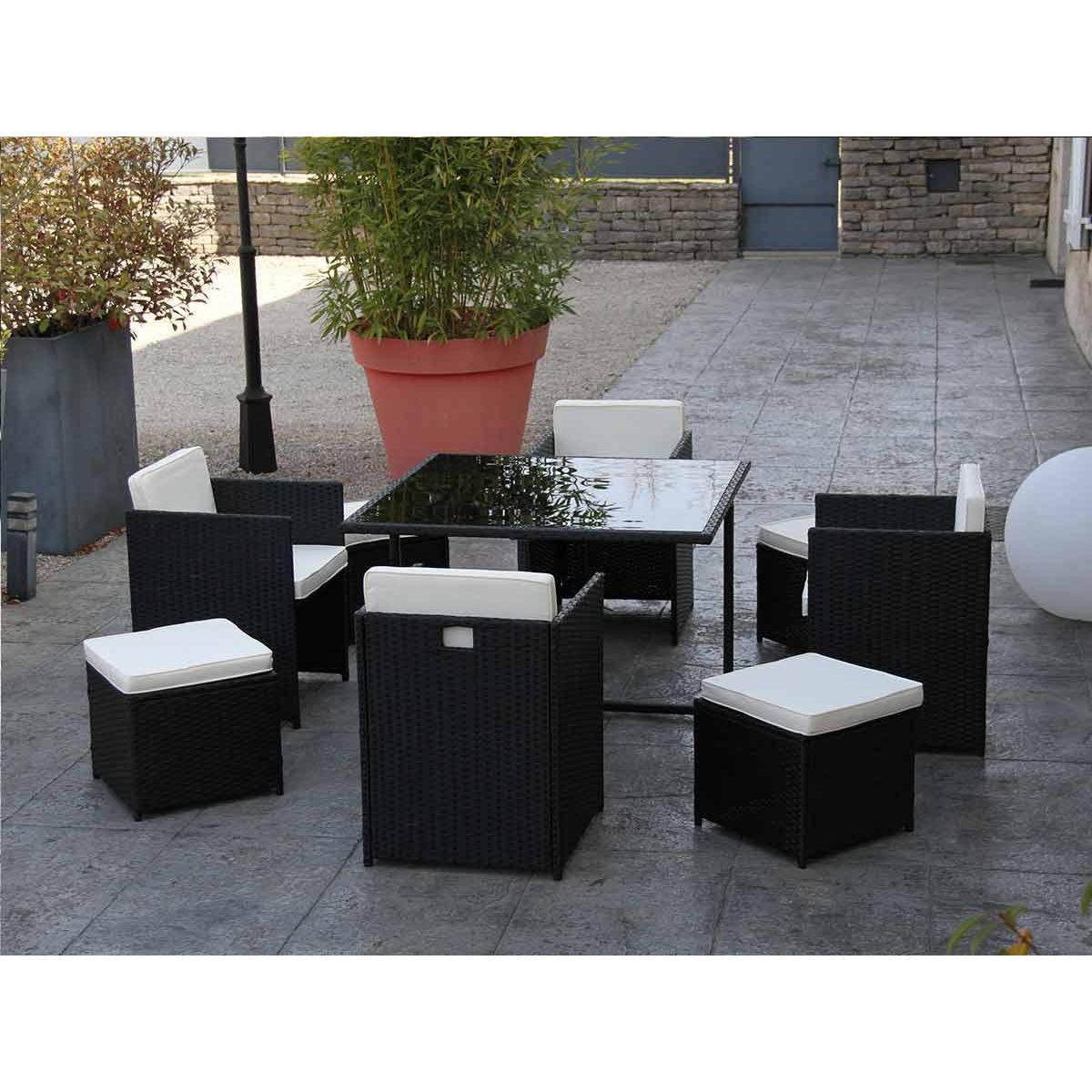 JARDIDECO Salon de jardin en résine tressée Artigas II 4-8 places Noir - Jardideco