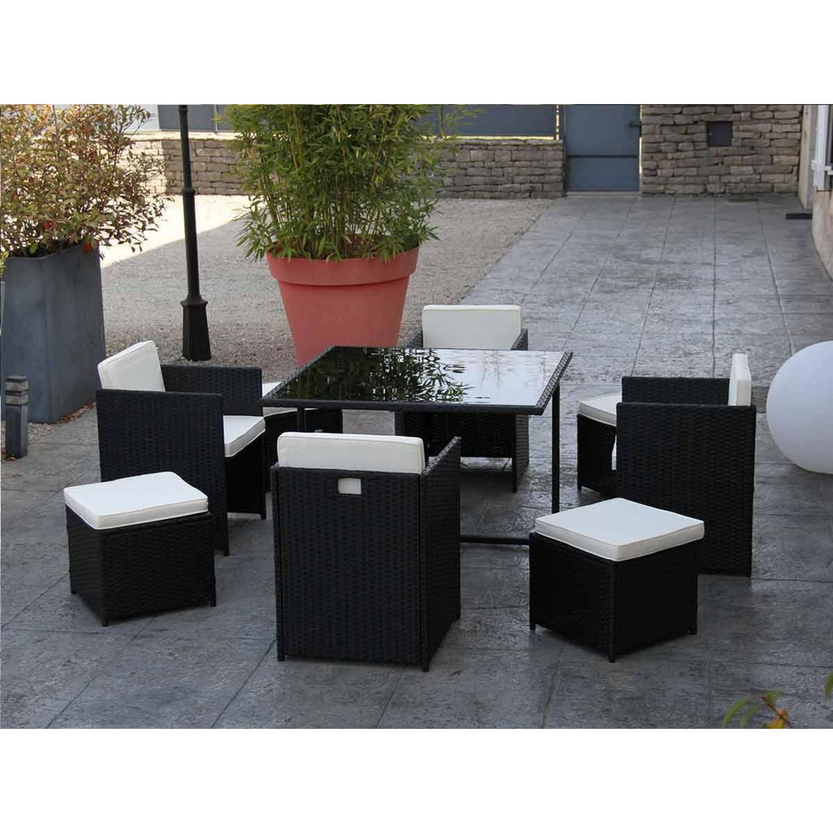 JARDIDECO Salon de jardin en résine tressée Artigas II 4-8 places Noir - Jardideco