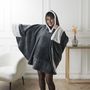 Voir la diapositive 2 : Paris Prix Plaid Poncho à Capuche  Sherpa  100x150cm Gris Foncé