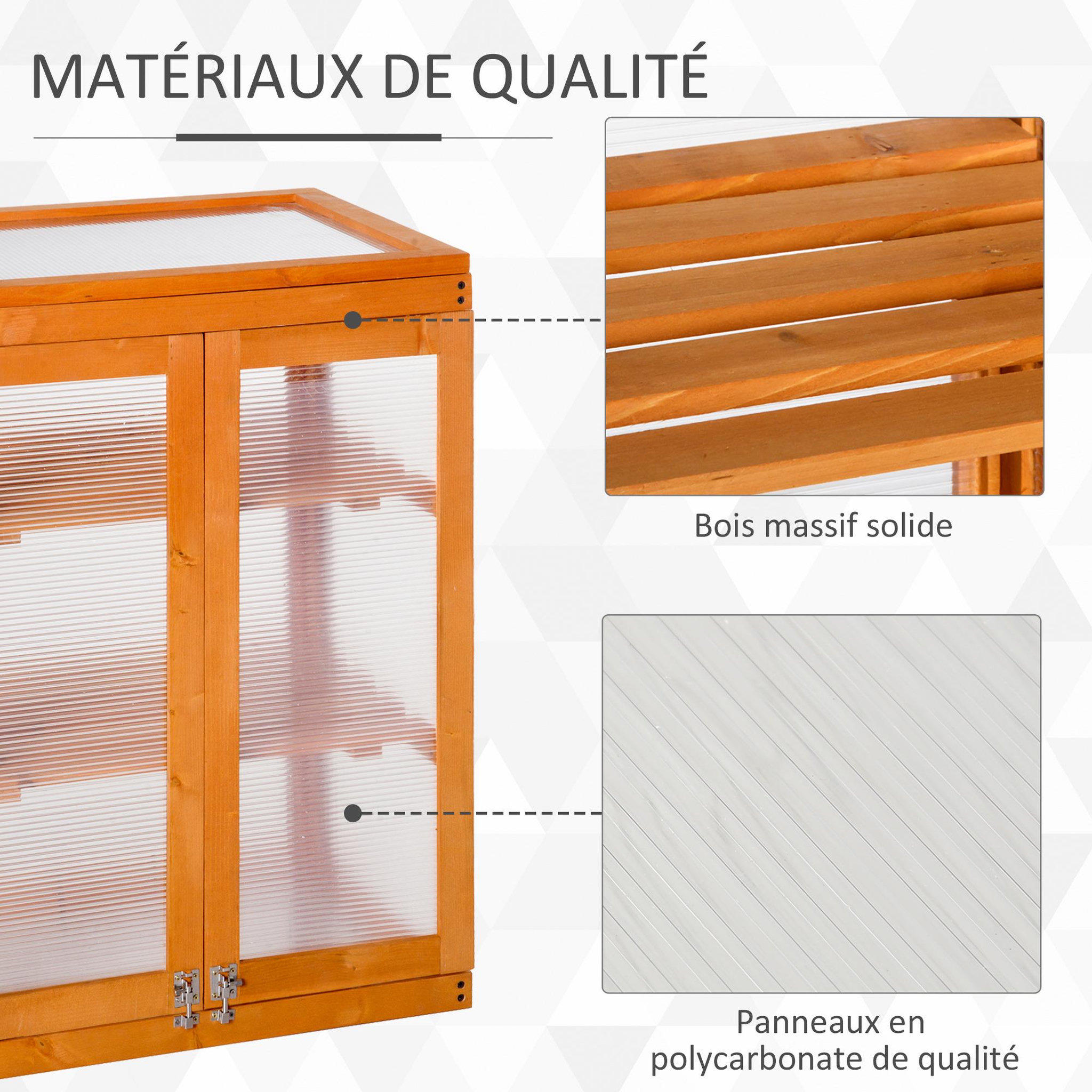 Voir la diapositive 6 : OUTSUNNY Mini serre de jardin 3 niveaux dim. 58L x 44l x 78H cm double porte toit ouvrant bois sapin lasuré polycarbonate