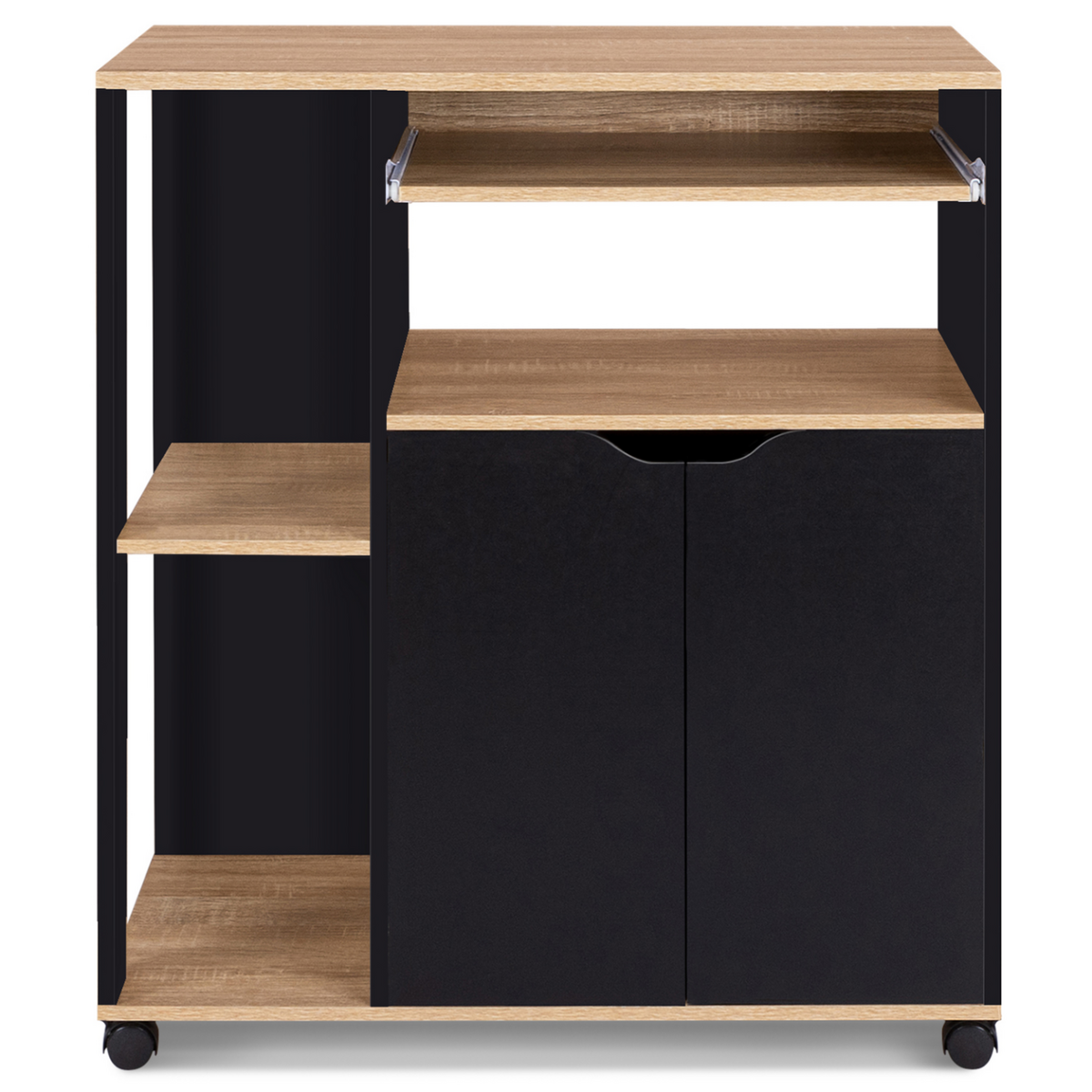 ID MARKET Desserte de cuisine COSI bois noir et plateaux façon hêtre L.76 CM