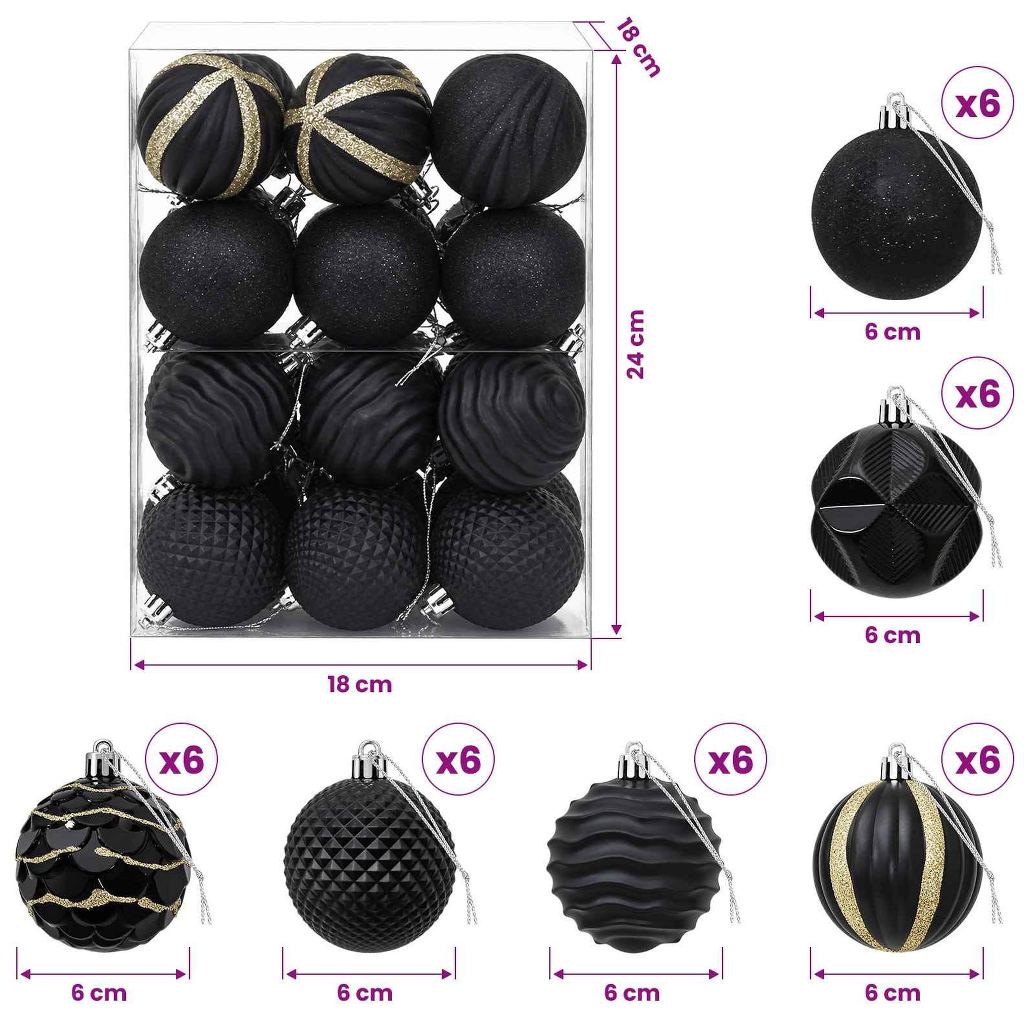 Voir la diapositive 3 : VIDAXL Ensemble de boules de Noël 36 pc Noir Diam. 6 cm Polystyrene