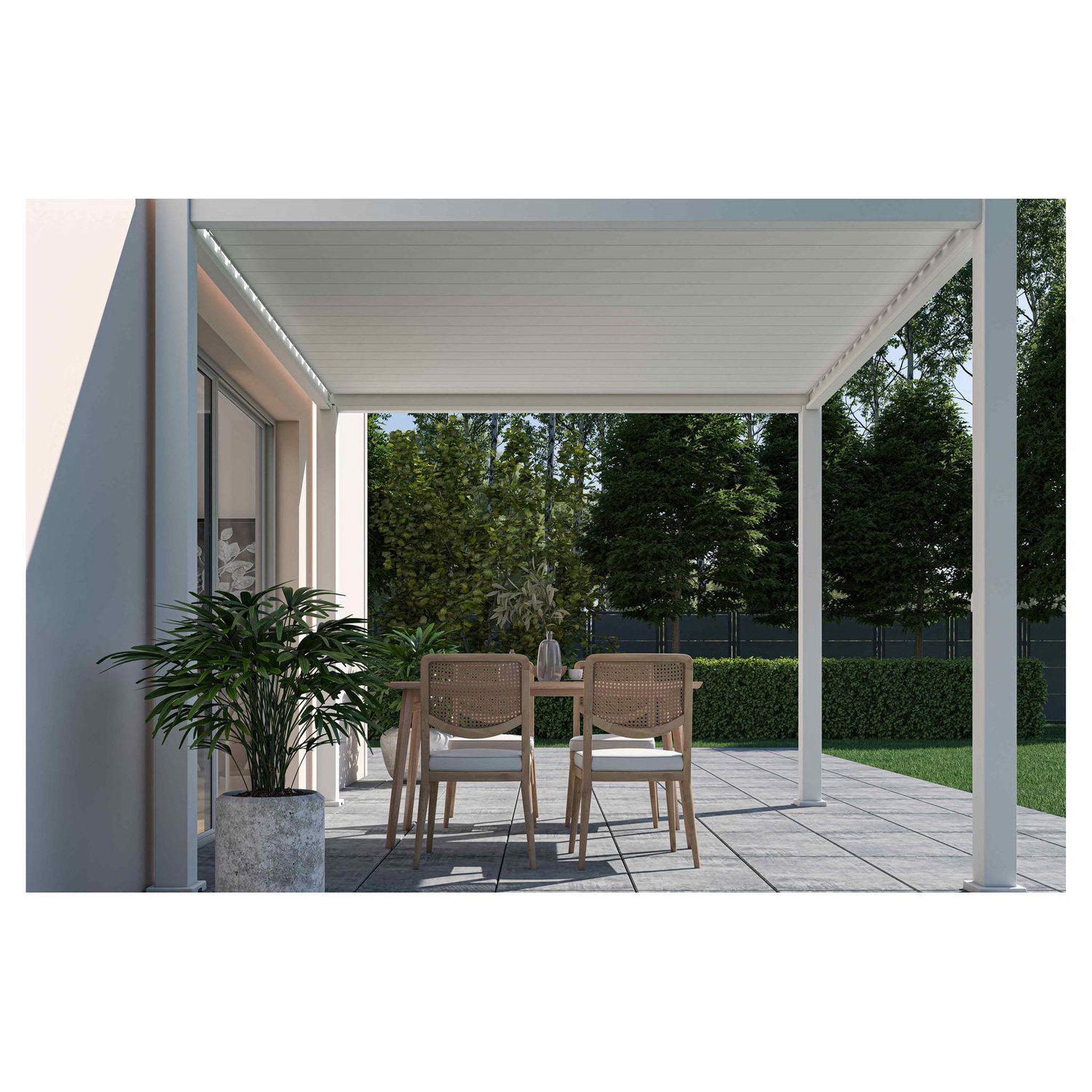 Voir la diapositive 8 : OMBREA Pergola bioclimatique - Autoportante - Blanche - 3x3 OMBREA