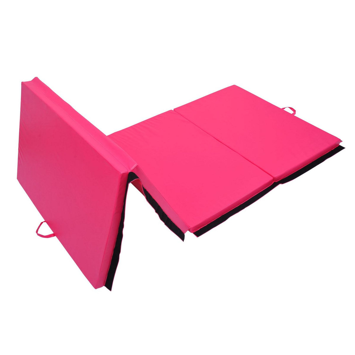 HOMCOM Tapis de sol gymnastique Fitness pliable portable rembourrage mousse 5 cm grand confort revêtement synthétique dim. 2,93L m x 1,15l m rose