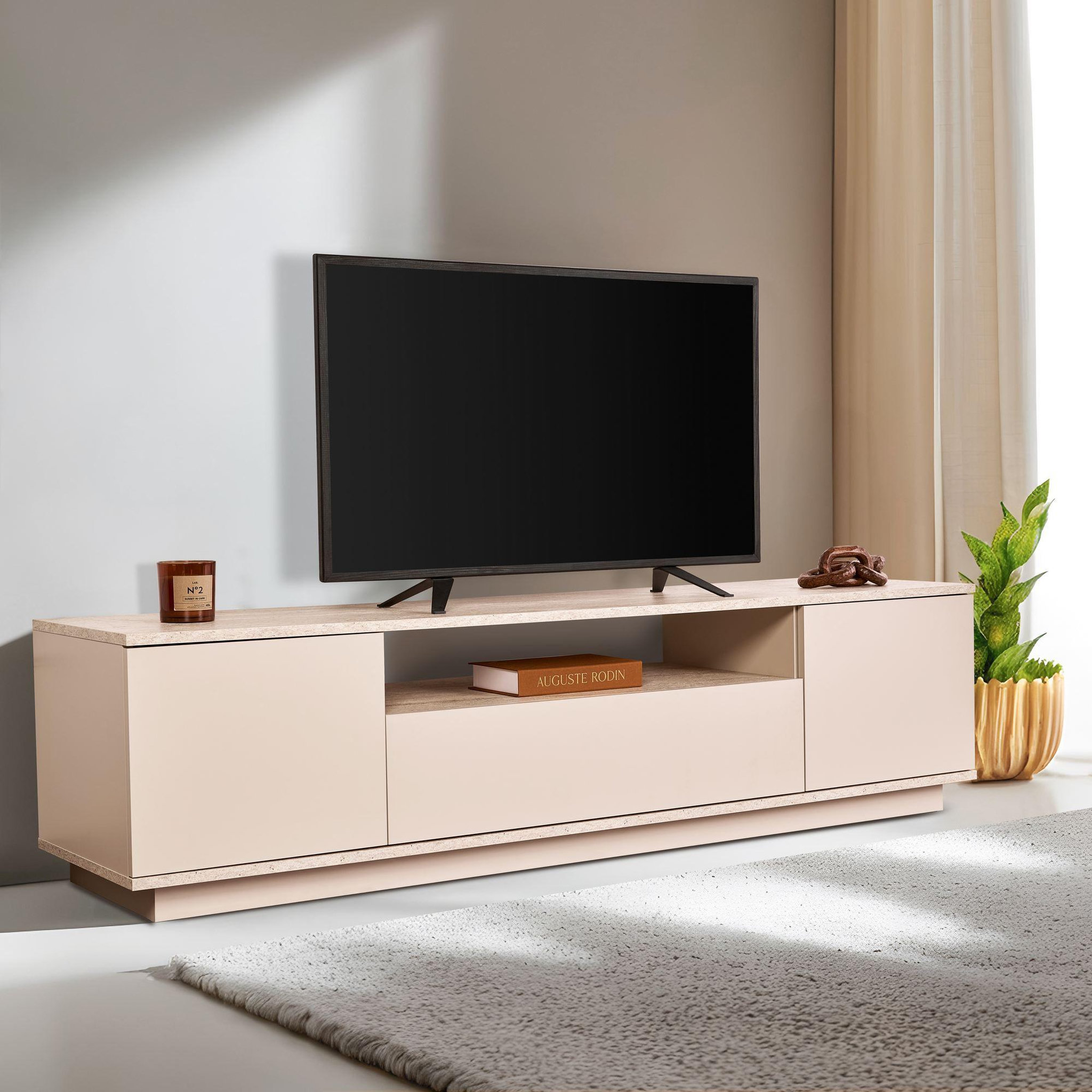 Voir la diapositive 2 : Habitat et Jardin Meuble tv en bois  veramont  - 180 x 44 x 44 cm - beige