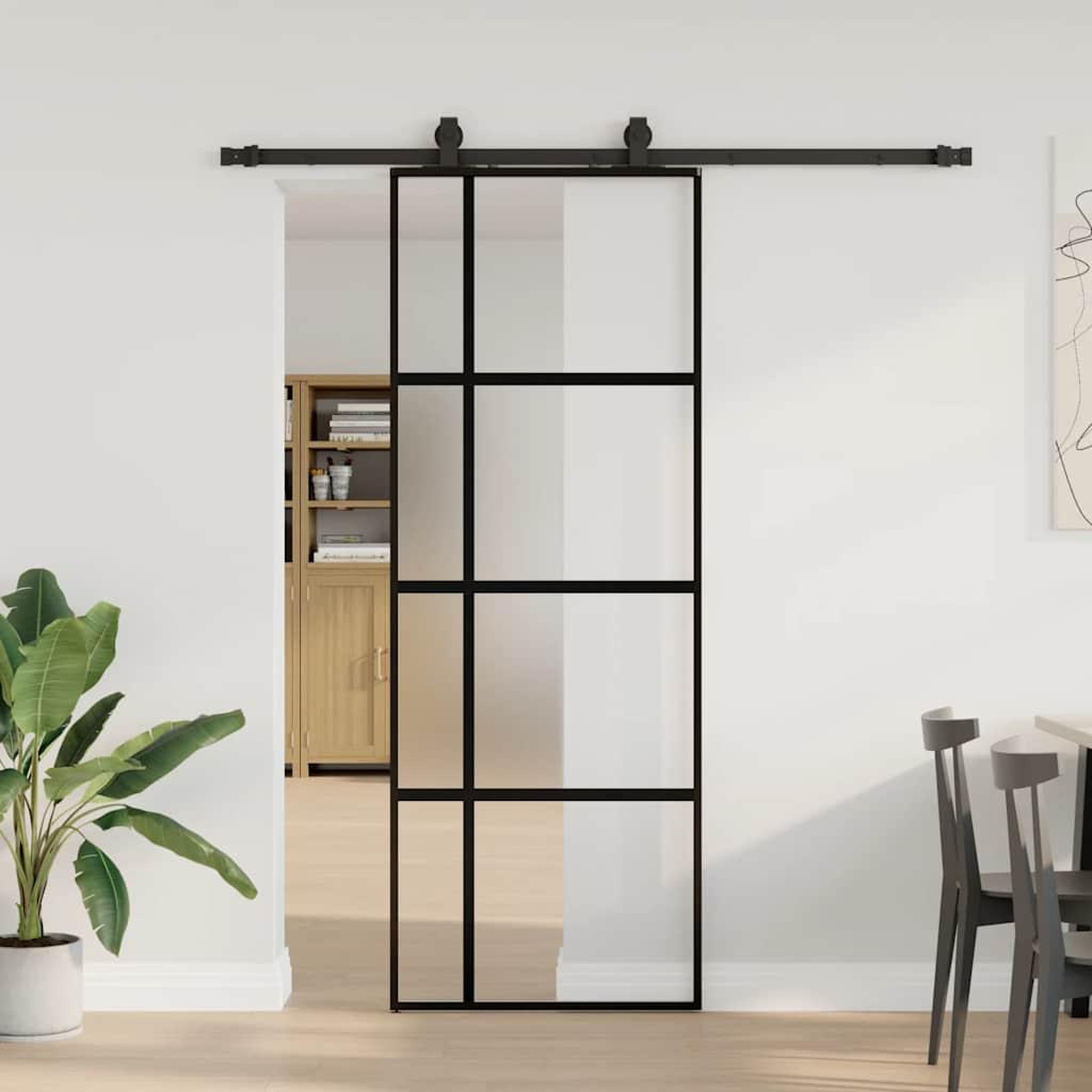 VIDAXL Porte coulissante kit quincaillerie noir 76x205 cm verre trempe
