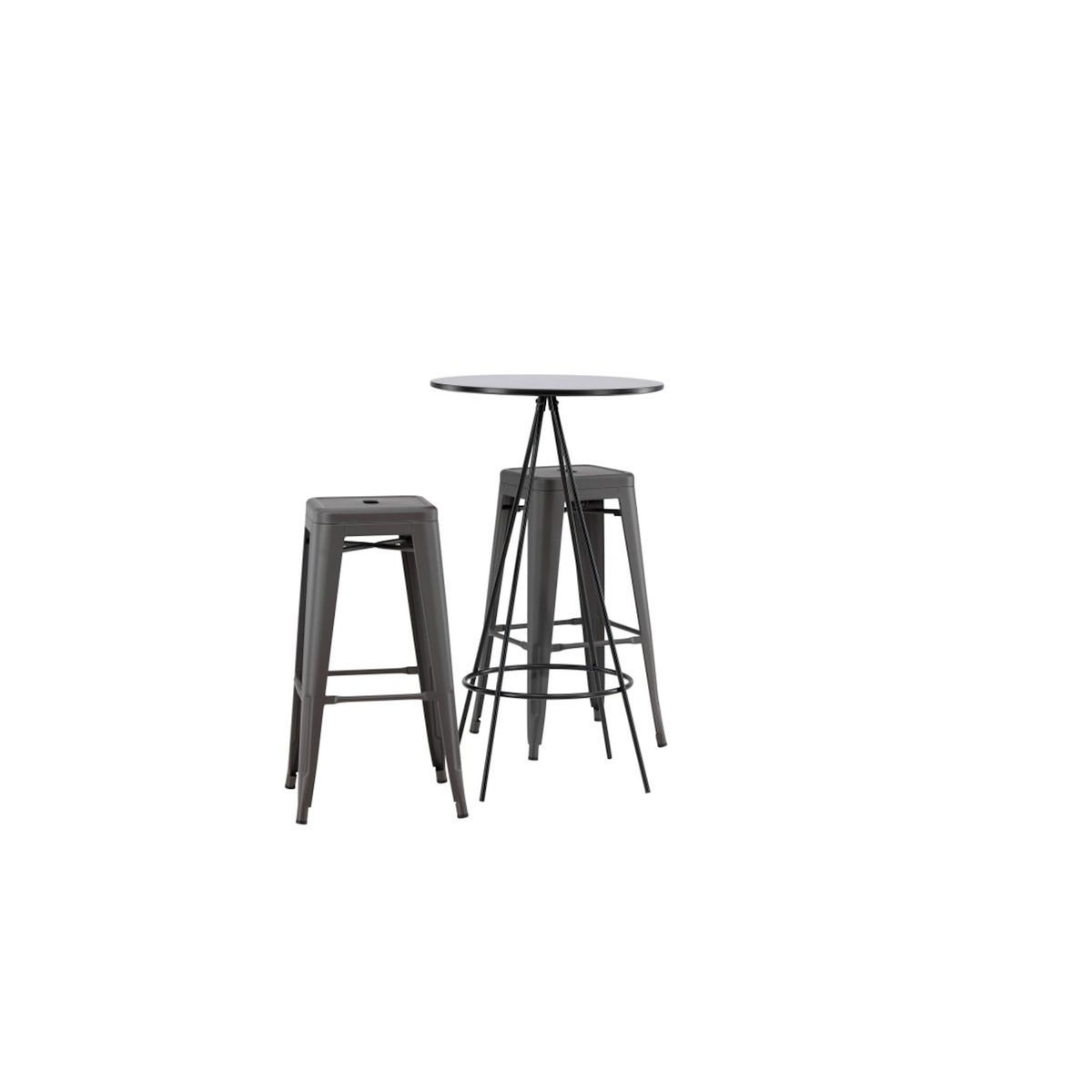Paris Prix Ensemble Table de Bar & 2 Tabourets  Bistro & Tempe  105cm Noir & Gris Foncé