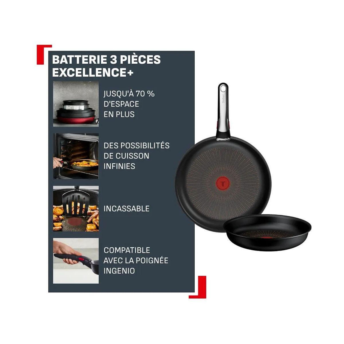 TEFAL Batterie de cuisine Ingenio Excellence poeles 24/28cm