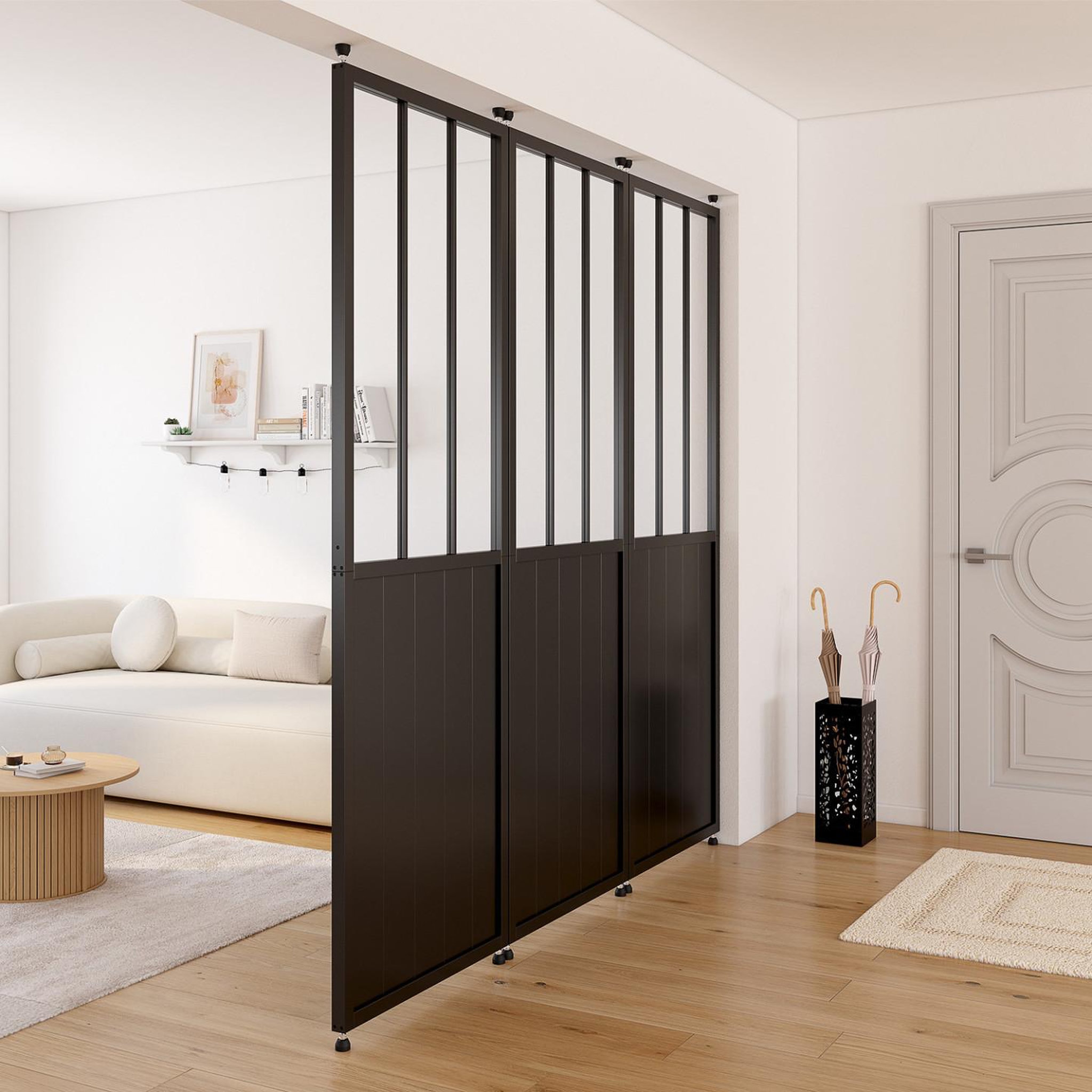 Voir la diapositive 3 : ID MARKET Cloison de séparation amovible atelier 250 x 80 cm effet métal noir et verre trempé