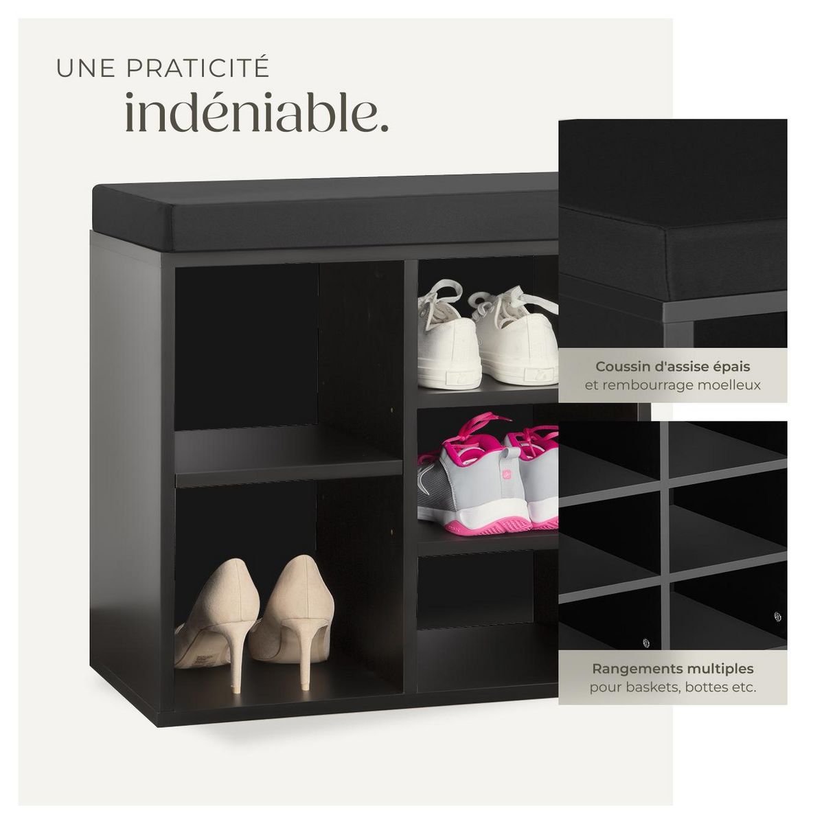 tectake Meuble à chaussures pour 10 paires de chaussures noir