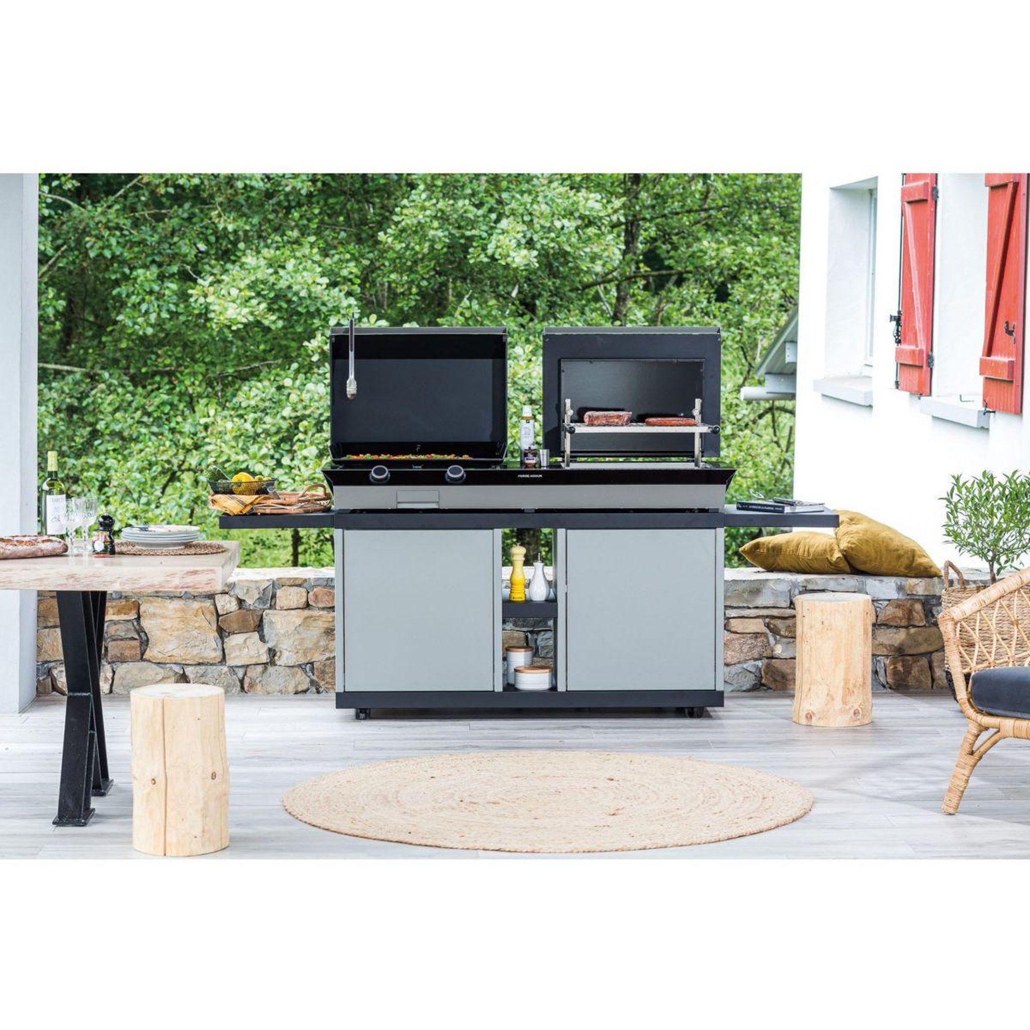 Voir la diapositive 3 : FORGE ADOUR Chariot plancha combi g ng 2 tablettes rabattables 2portes coulissantes